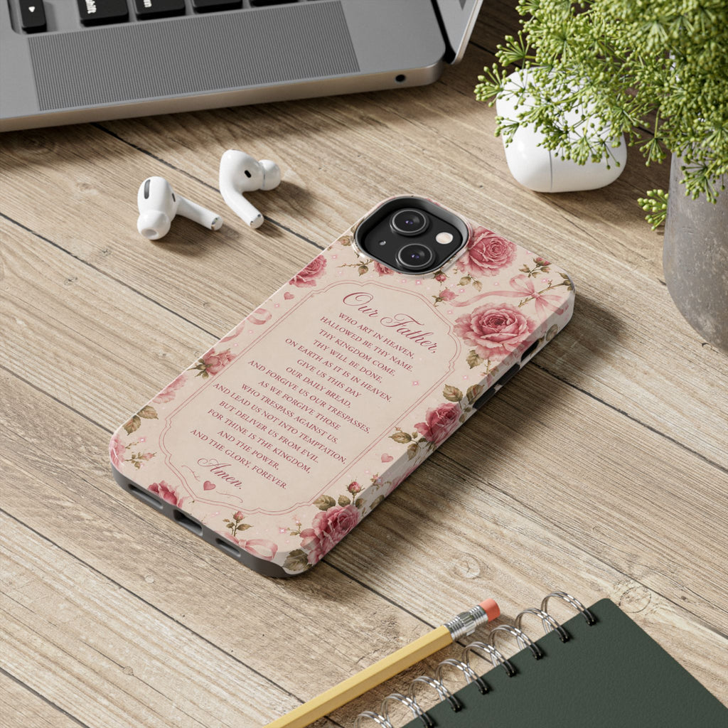 Our Father Prayer Phone Case | Floral Rosary Scripture iPhone Case