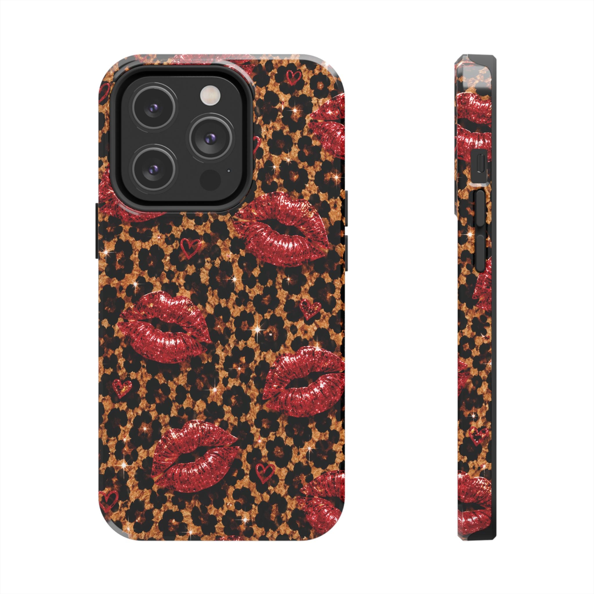 Wild Kisses Leopard Print Phone Case | Red Lip Print iPhone Case | Girly Cheetah Phone Cover | Cute Aesthetic Gift for Women