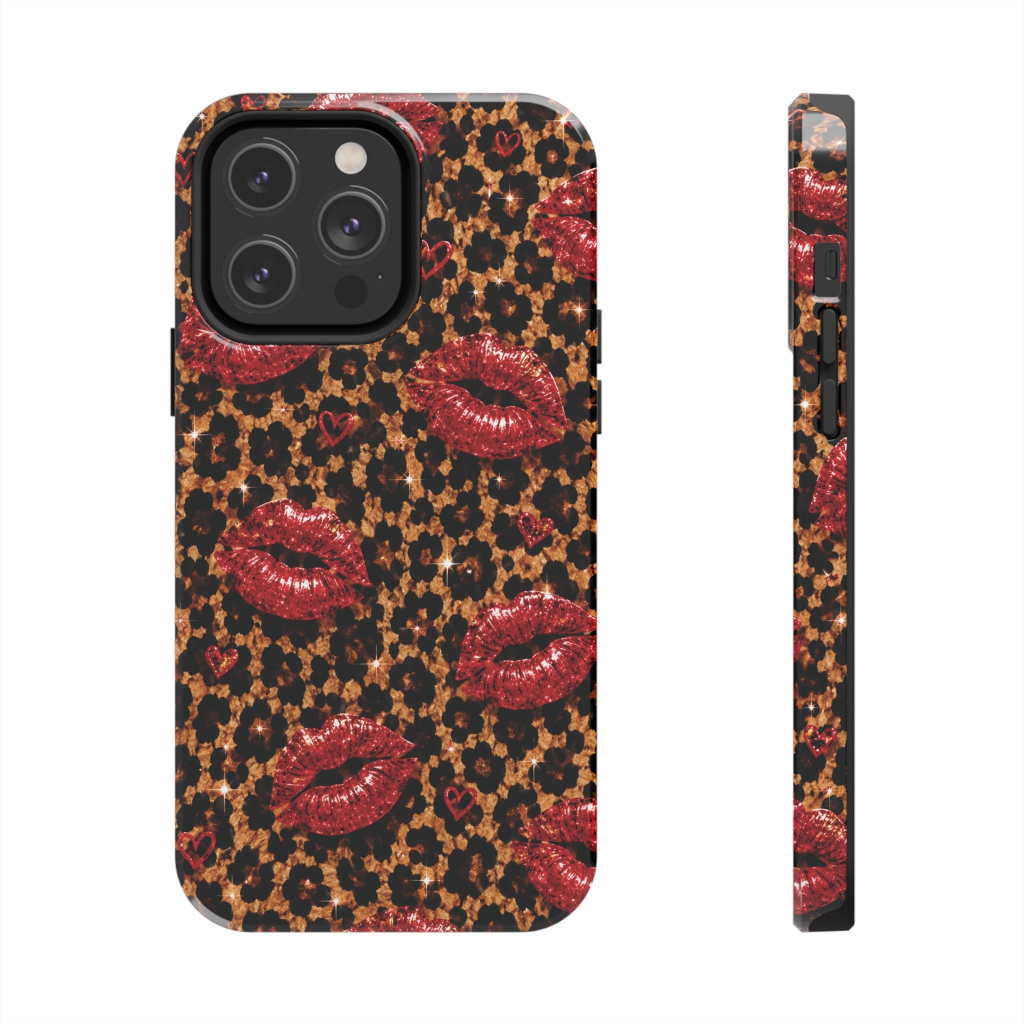 Wild Kisses Leopard Print Phone Case | Red Lip Print iPhone Case | Girly Cheetah Phone Cover | Cute Aesthetic Gift for Women