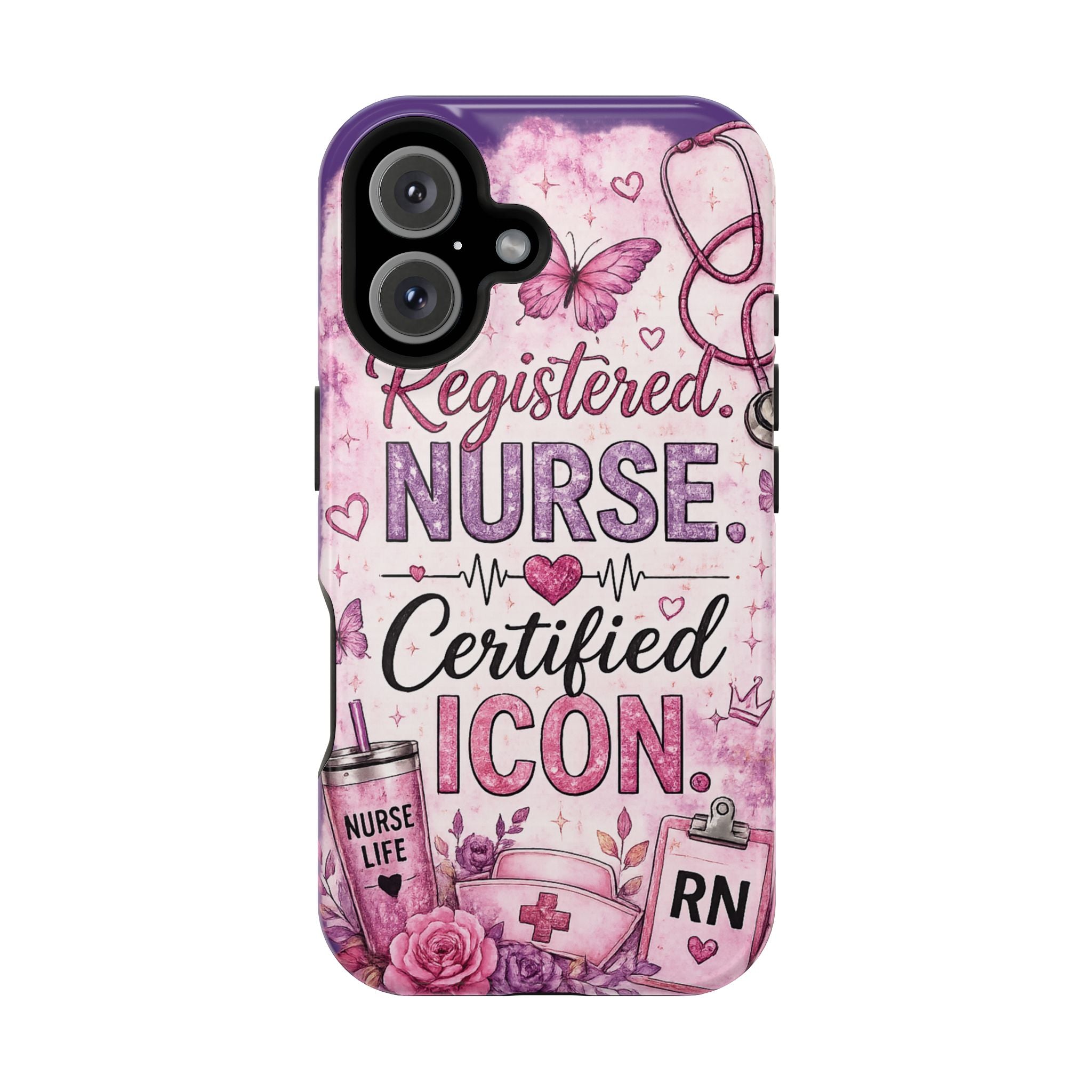 Registered Nurse Certified Icon Phone Case | Cute Nurse iPhone Case | Pink Glitter RN Aesthetic Gift for Nurses
