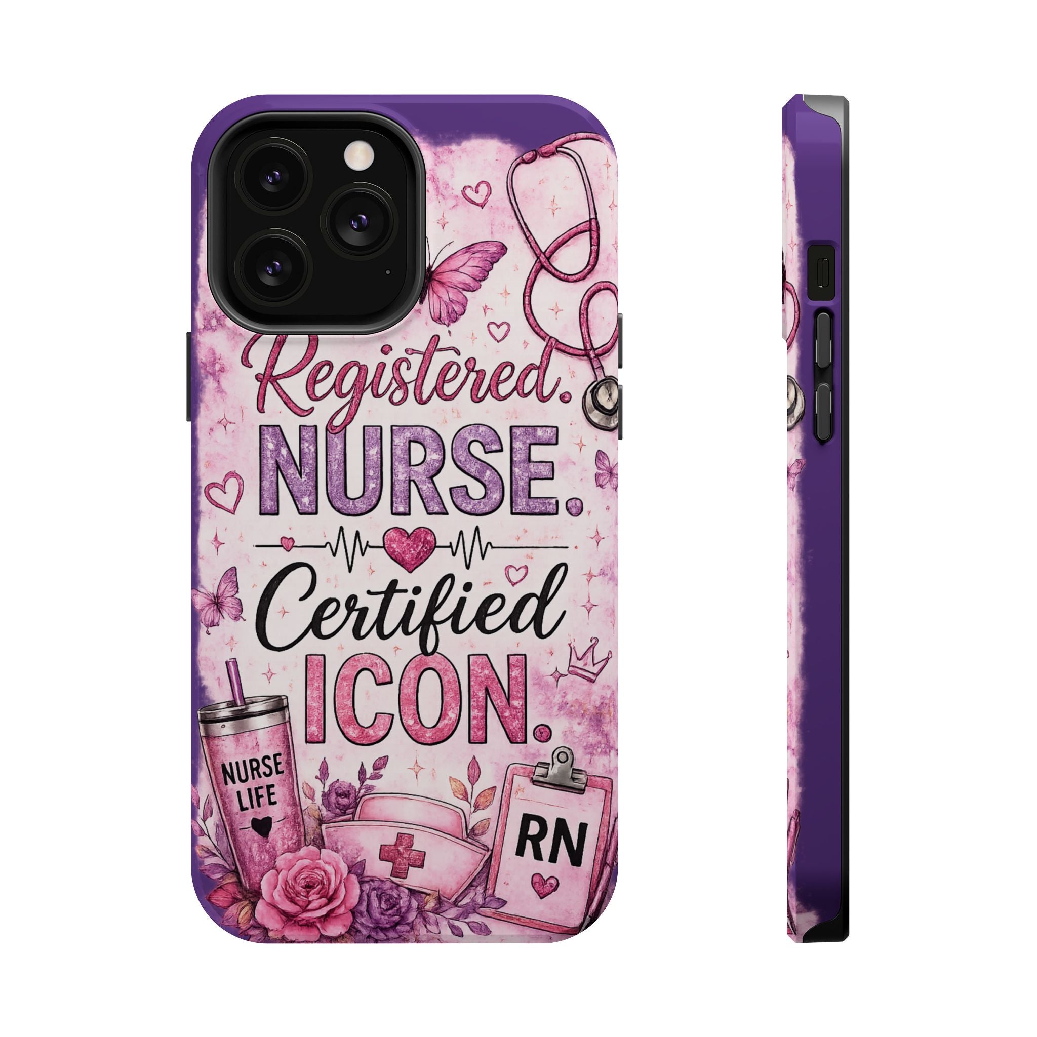 Registered Nurse Certified Icon Phone Case | Cute Nurse iPhone Case | Pink Glitter RN Aesthetic Gift for Nurses