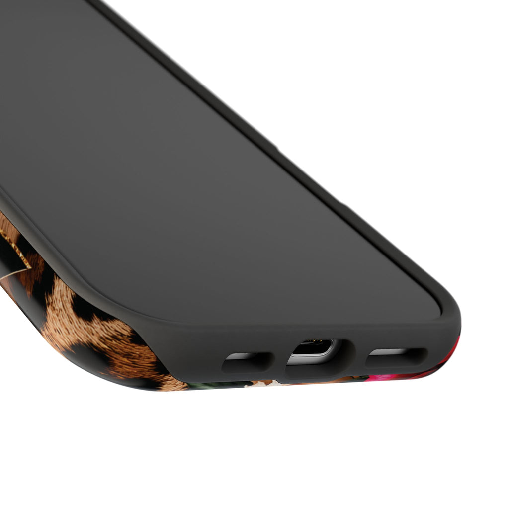 Floral Leopard Phone Case — Magnetic Impact‑Resistant iPhone Case with Pink & Orange Roses