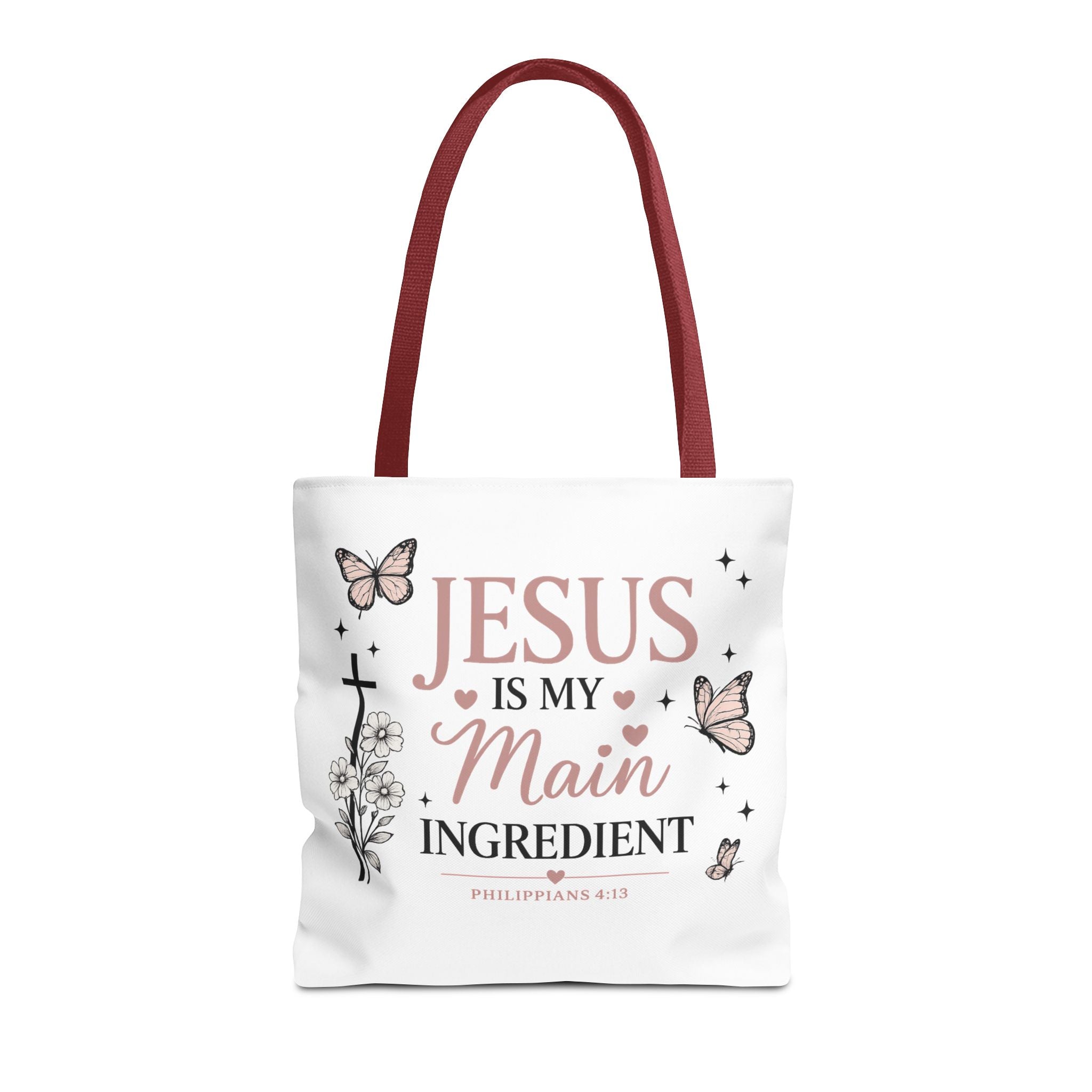 Christian Tote Bag for Women | Jesus Is My Main Ingredient | Faith Based Tote | Bible Study Bag | Church Bag | Philippians 4:13 Gift