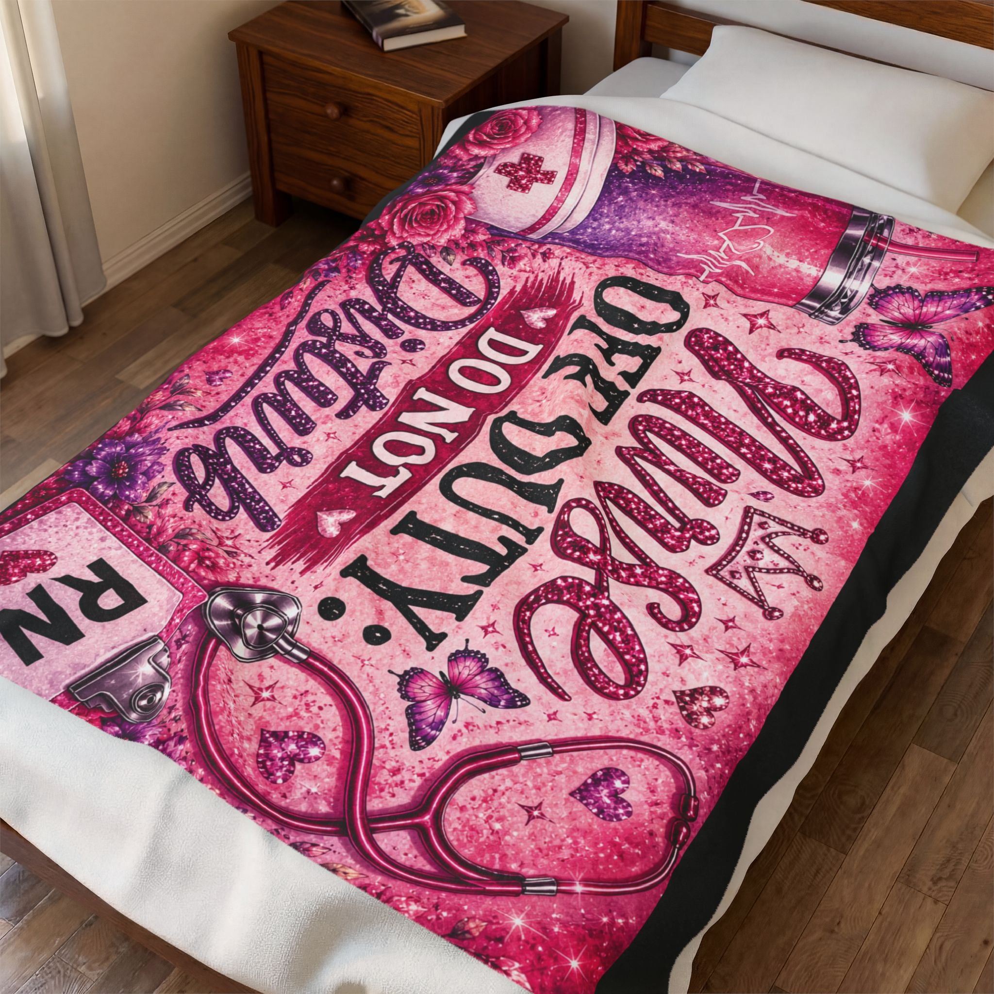 Nurse Off Duty Do Not Disturb Blanket | Cute Pink RN Throw Blanket | Nurse Life Cozy Gift | Night Shift Nurse Decor
