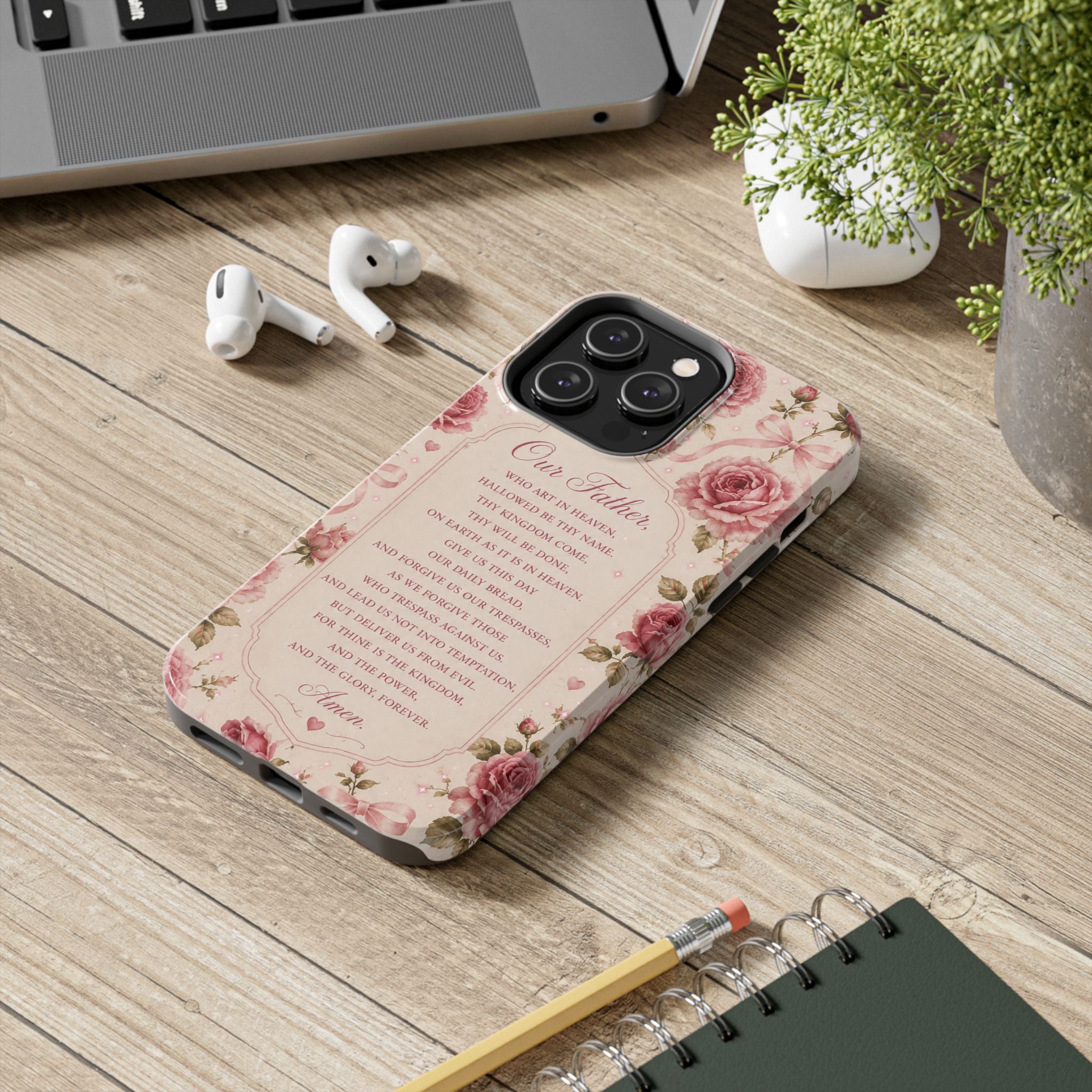 Our Father Prayer Phone Case | Floral Rosary Scripture iPhone Case