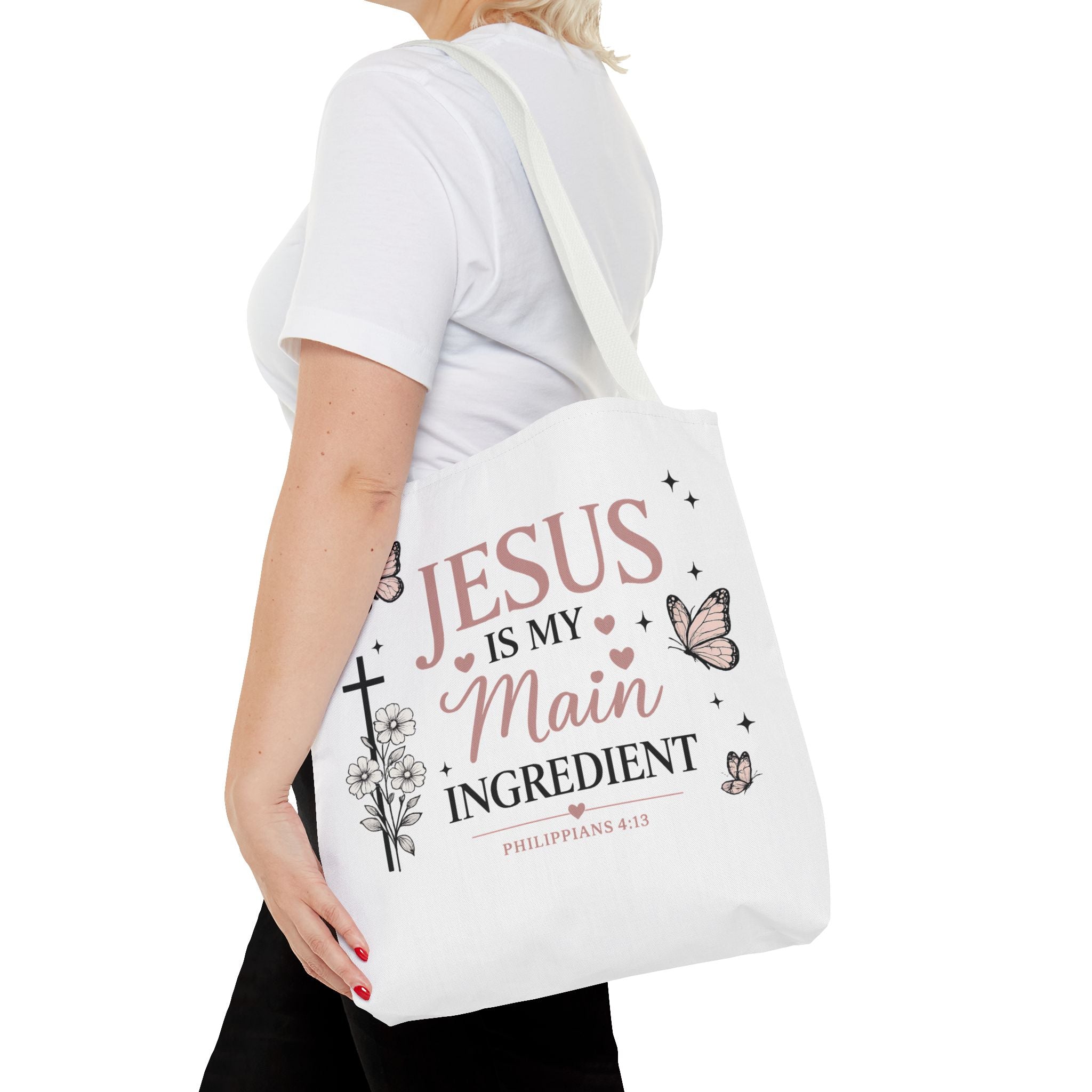 Christian Tote Bag for Women | Jesus Is My Main Ingredient | Faith Based Tote | Bible Study Bag | Church Bag | Philippians 4:13 Gift