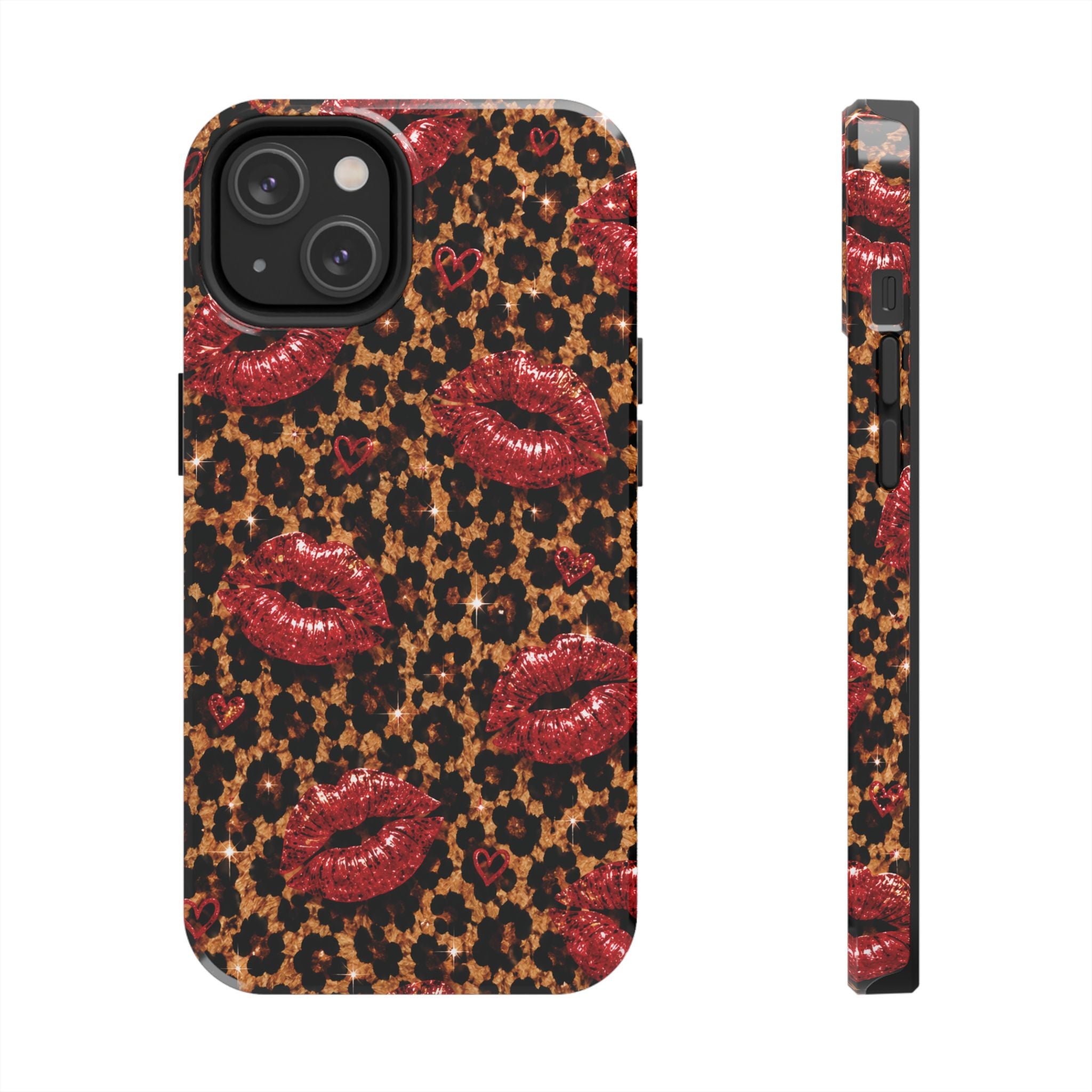 Wild Kisses Leopard Print Phone Case | Red Lip Print iPhone Case | Girly Cheetah Phone Cover | Cute Aesthetic Gift for Women