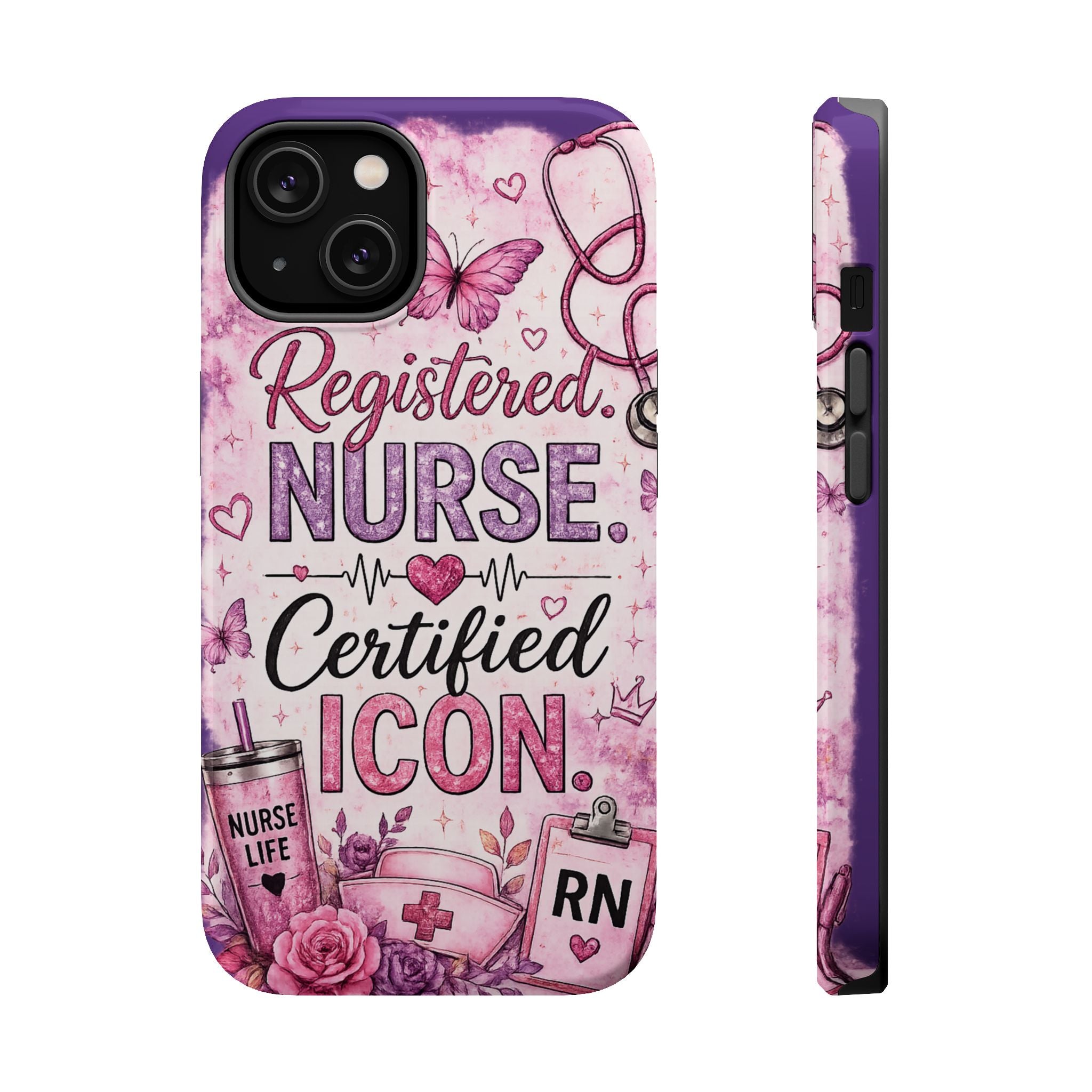 Registered Nurse Certified Icon Phone Case | Cute Nurse iPhone Case | Pink Glitter RN Aesthetic Gift for Nurses