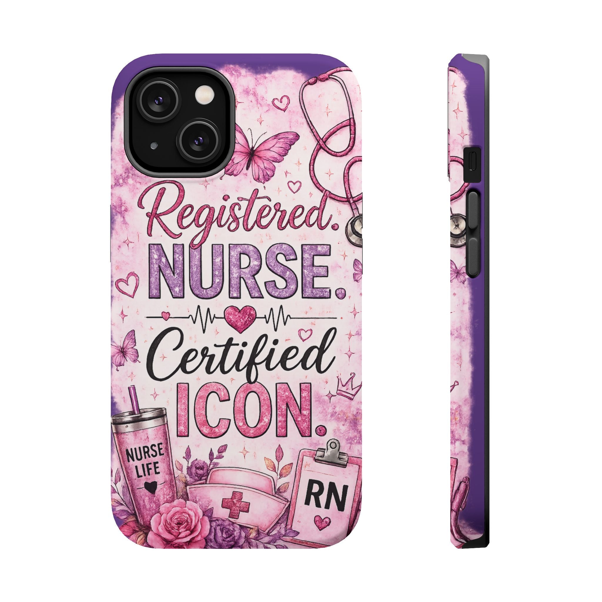 Registered Nurse Certified Icon Phone Case | Cute Nurse iPhone Case | Pink Glitter RN Aesthetic Gift for Nurses