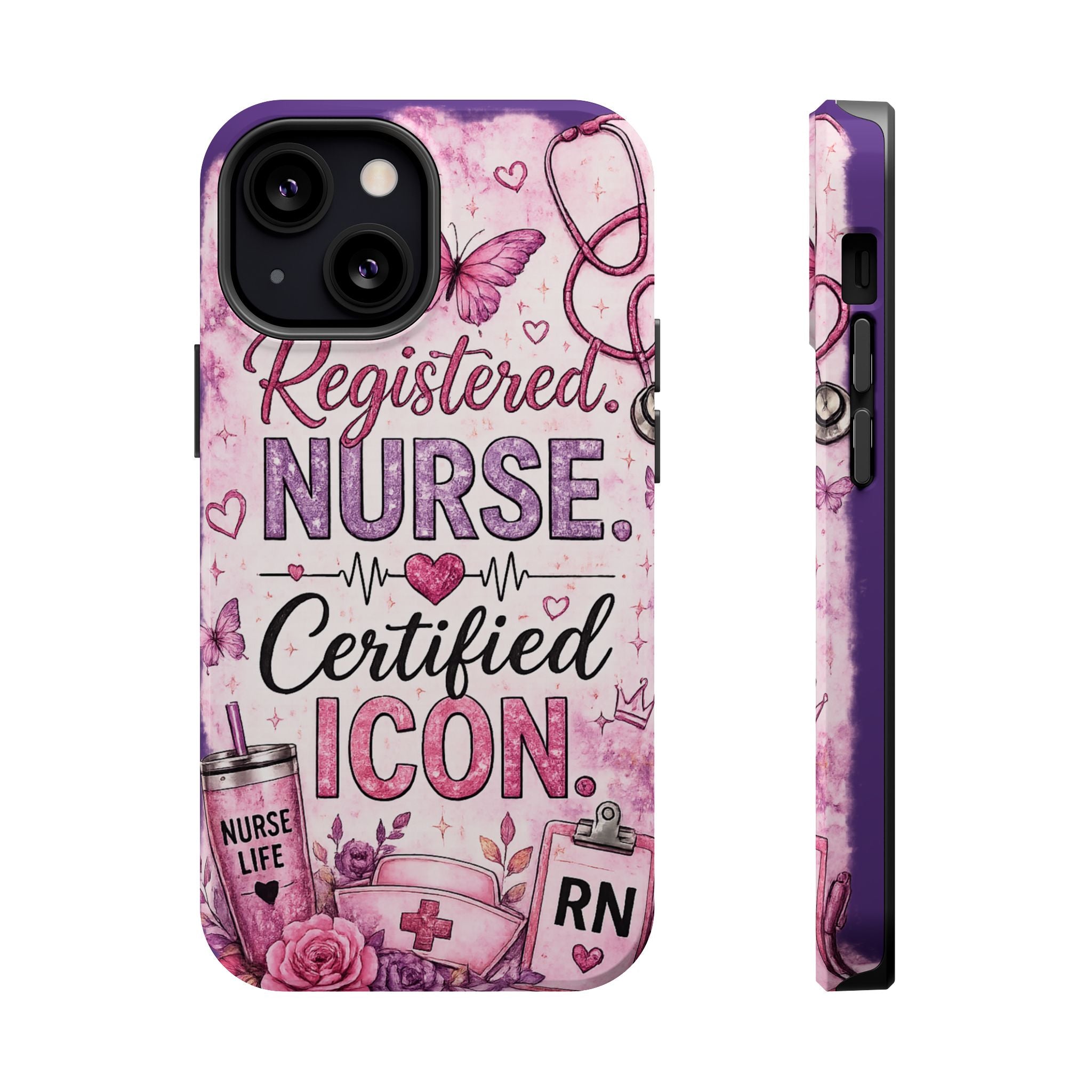 Registered Nurse Certified Icon Phone Case | Cute Nurse iPhone Case | Pink Glitter RN Aesthetic Gift for Nurses