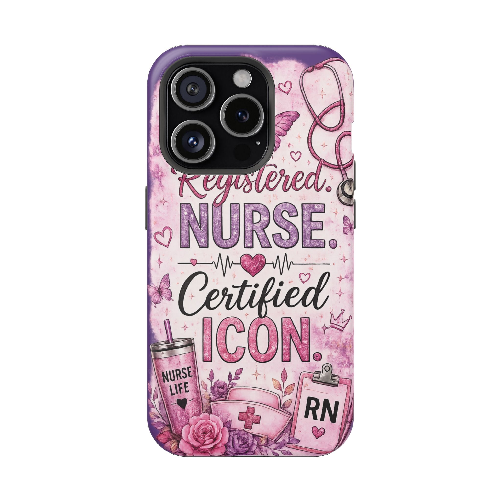 Registered Nurse Certified Icon Phone Case | Cute Nurse iPhone Case | Pink Glitter RN Aesthetic Gift for Nurses