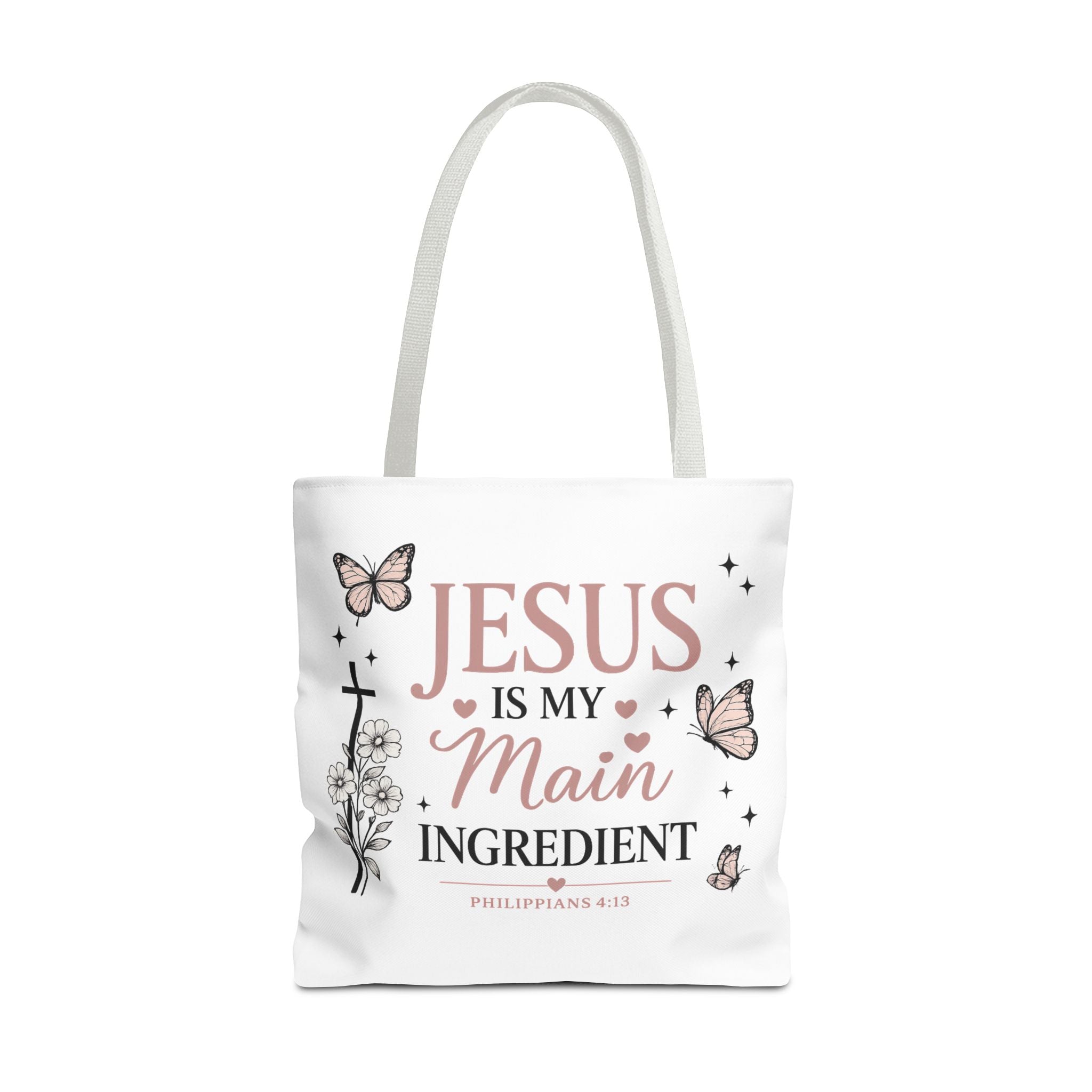 Christian Tote Bag for Women | Jesus Is My Main Ingredient | Faith Based Tote | Bible Study Bag | Church Bag | Philippians 4:13 Gift