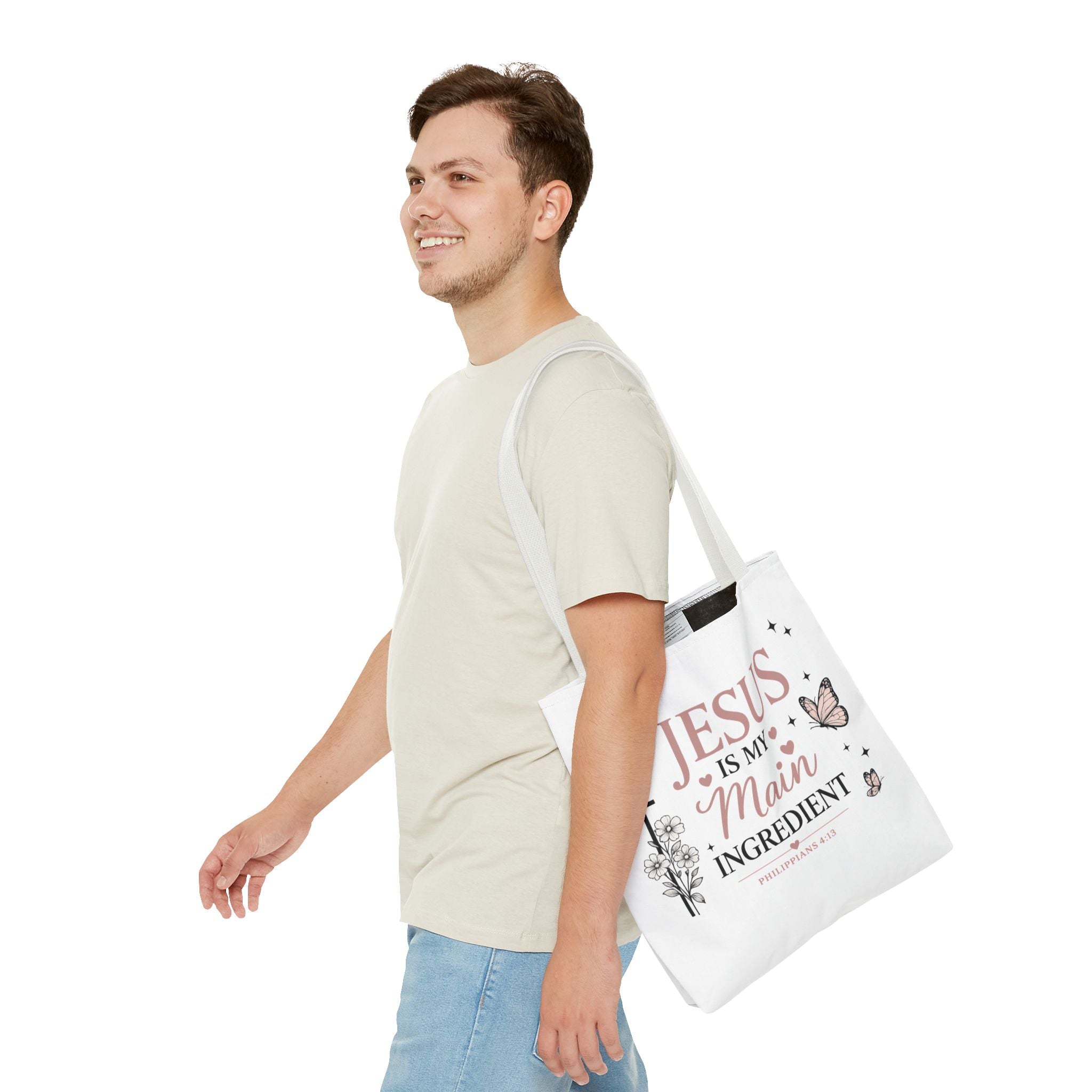 Christian Tote Bag for Women | Jesus Is My Main Ingredient | Faith Based Tote | Bible Study Bag | Church Bag | Philippians 4:13 Gift