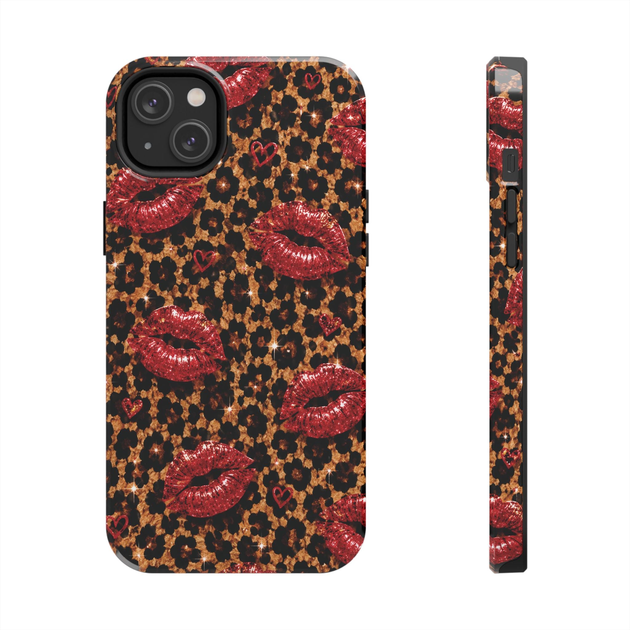 Wild Kisses Leopard Print Phone Case | Red Lip Print iPhone Case | Girly Cheetah Phone Cover | Cute Aesthetic Gift for Women