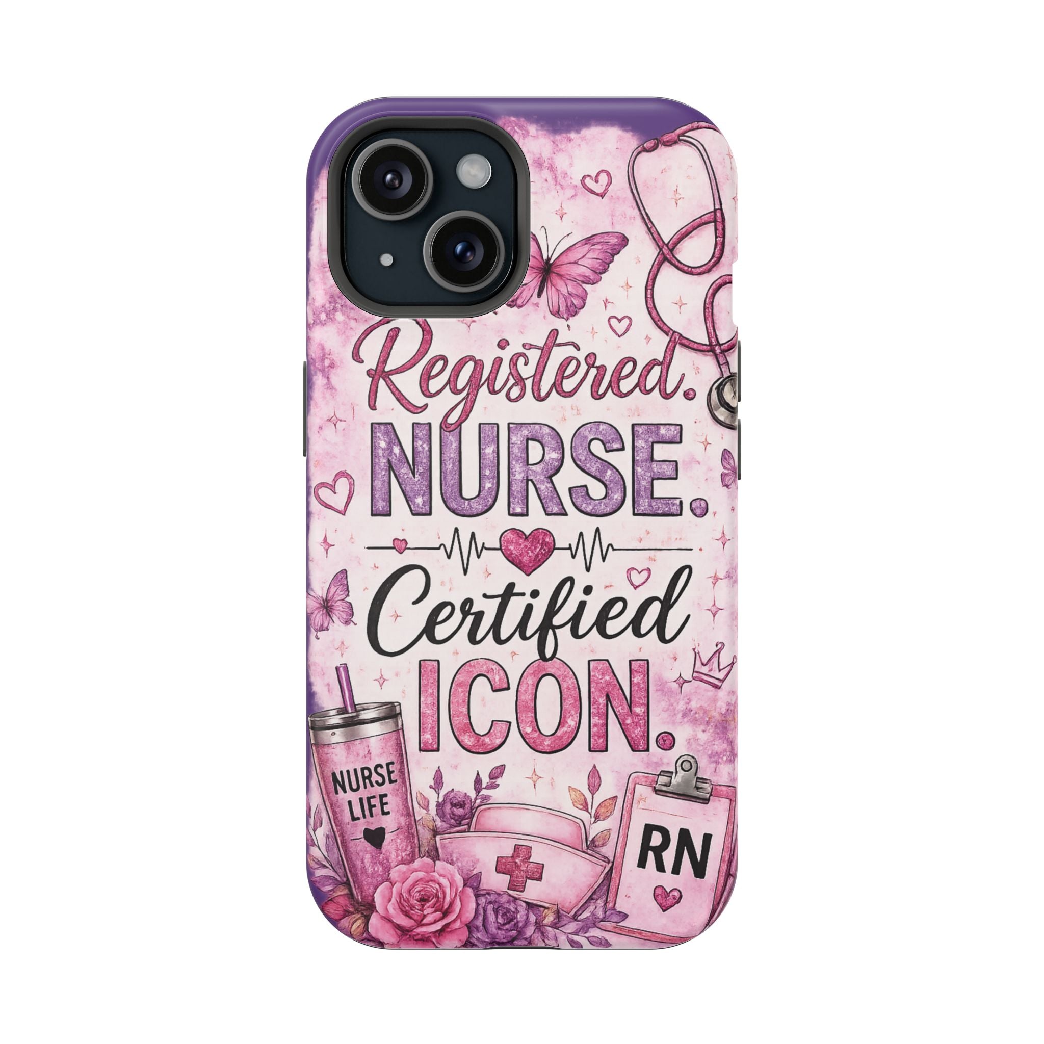 Registered Nurse Certified Icon Phone Case | Cute Nurse iPhone Case | Pink Glitter RN Aesthetic Gift for Nurses