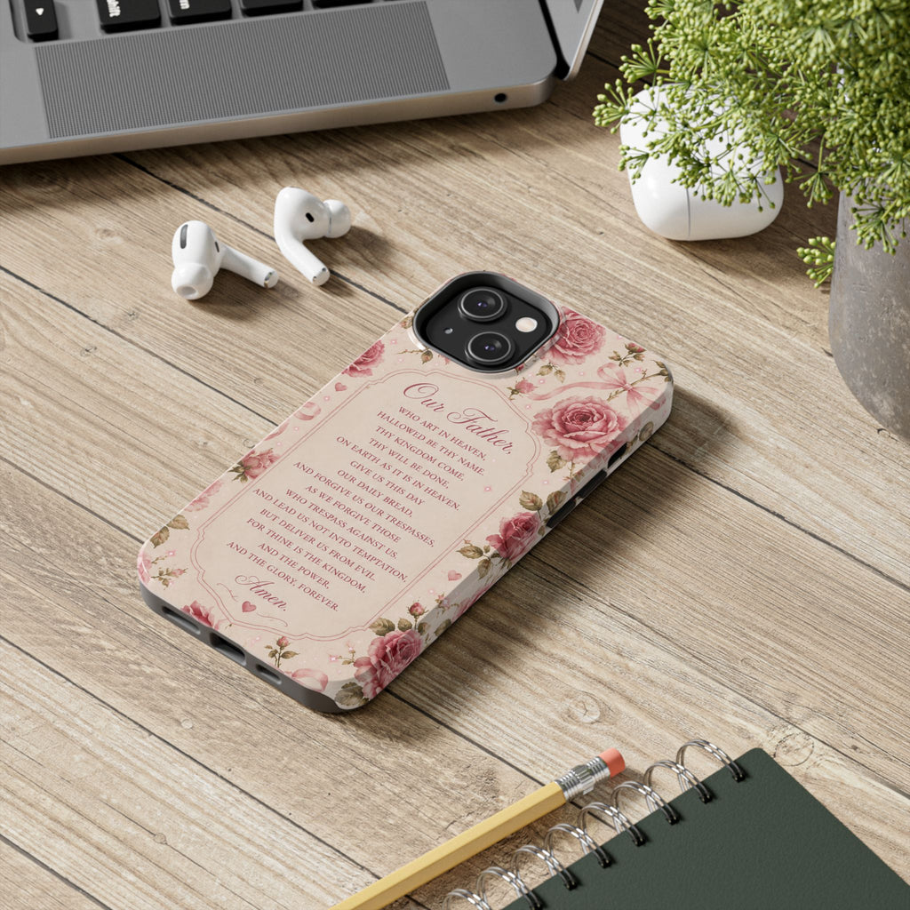 Our Father Prayer Phone Case | Floral Rosary Scripture iPhone Case