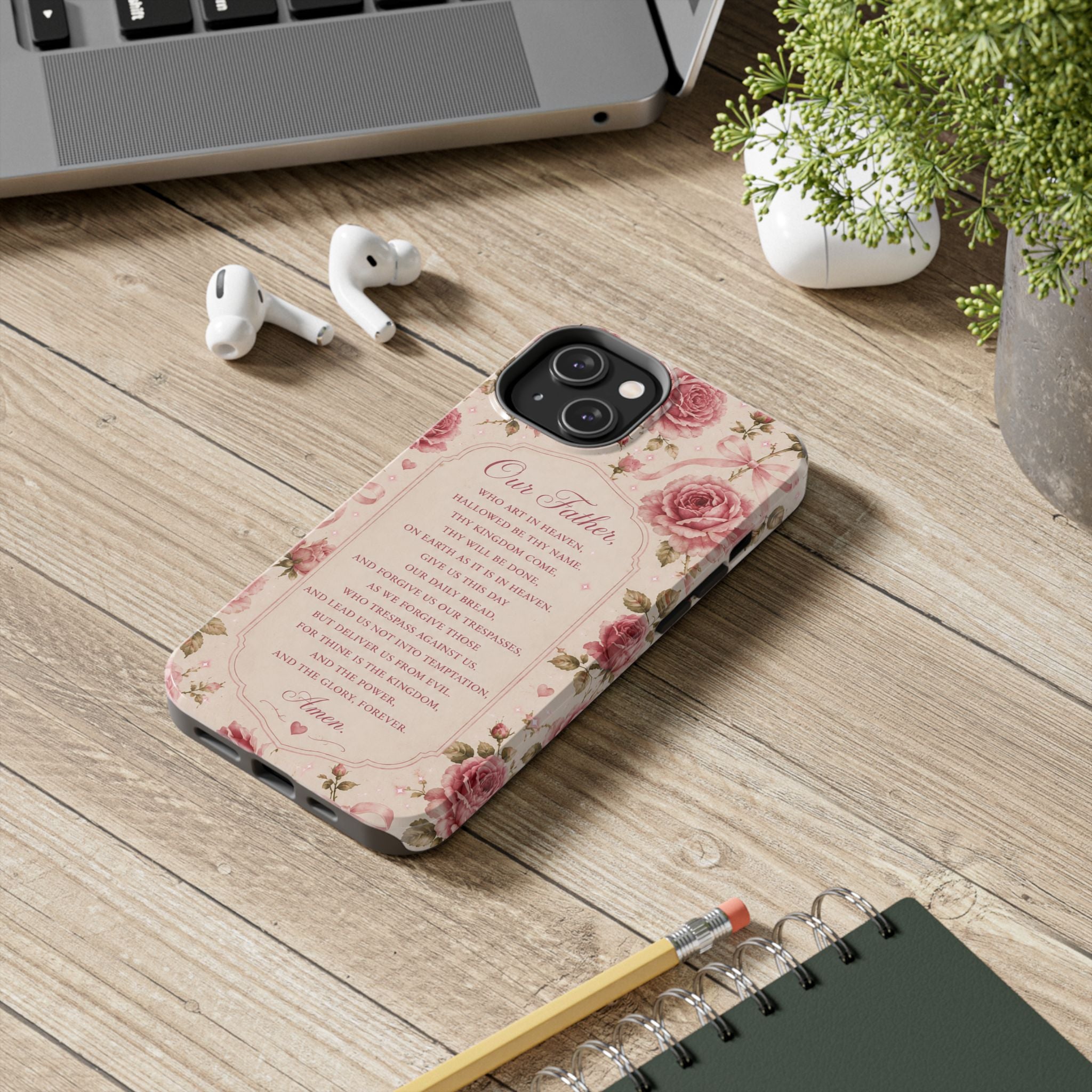 Our Father Prayer Phone Case | Floral Rosary Scripture iPhone Case