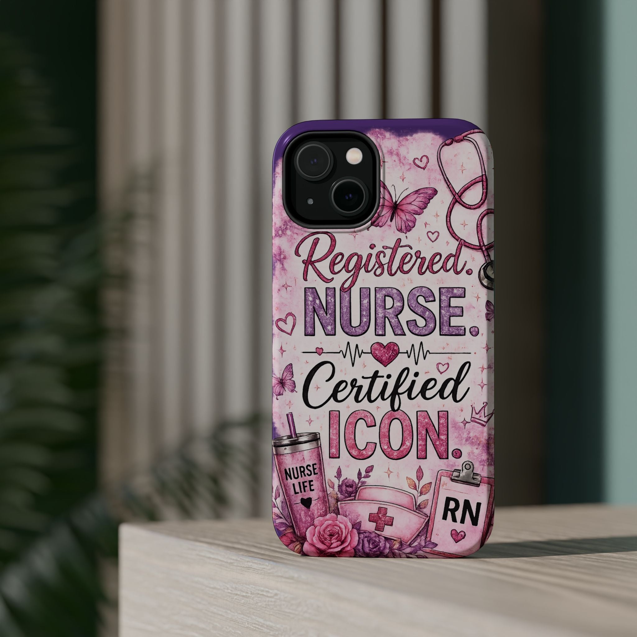Registered Nurse Certified Icon Phone Case | Cute Nurse iPhone Case | Pink Glitter RN Aesthetic Gift for Nurses