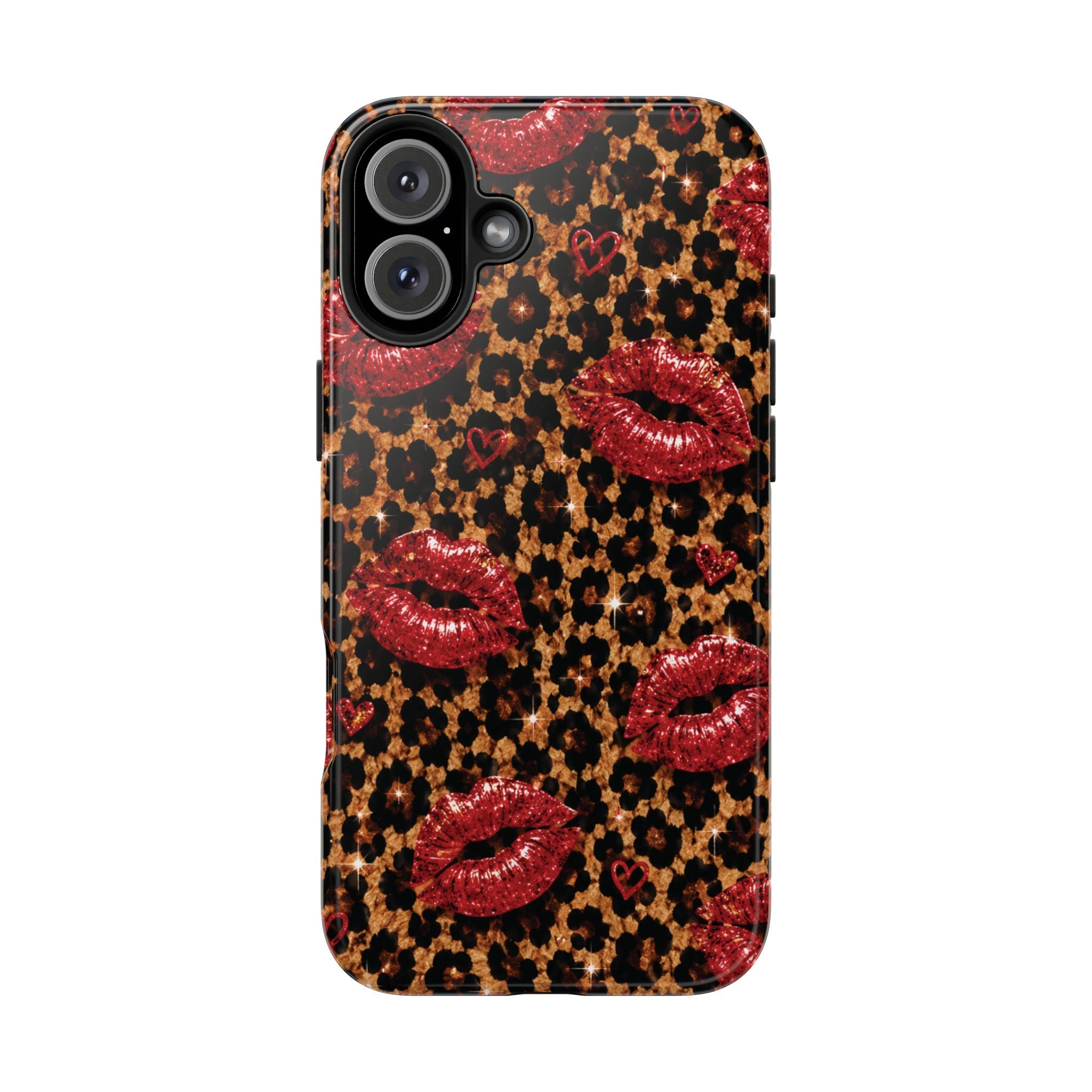 Wild Kisses Leopard Print Phone Case | Red Lip Print iPhone Case | Girly Cheetah Phone Cover | Cute Aesthetic Gift for Women