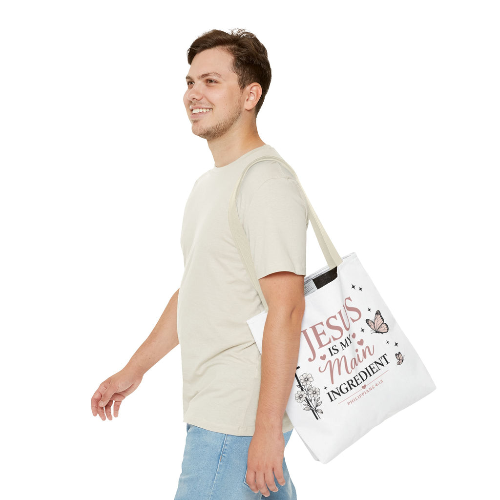 Christian Tote Bag for Women | Jesus Is My Main Ingredient | Faith Based Tote | Bible Study Bag | Church Bag | Philippians 4:13 Gift