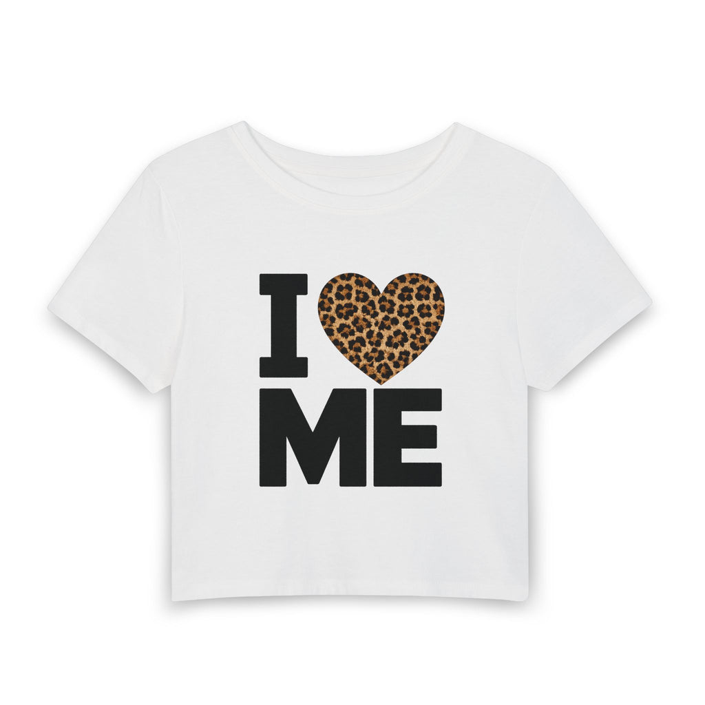 I  ME Leopard Heart Baby Tee — Women's Self-Love Crop Top