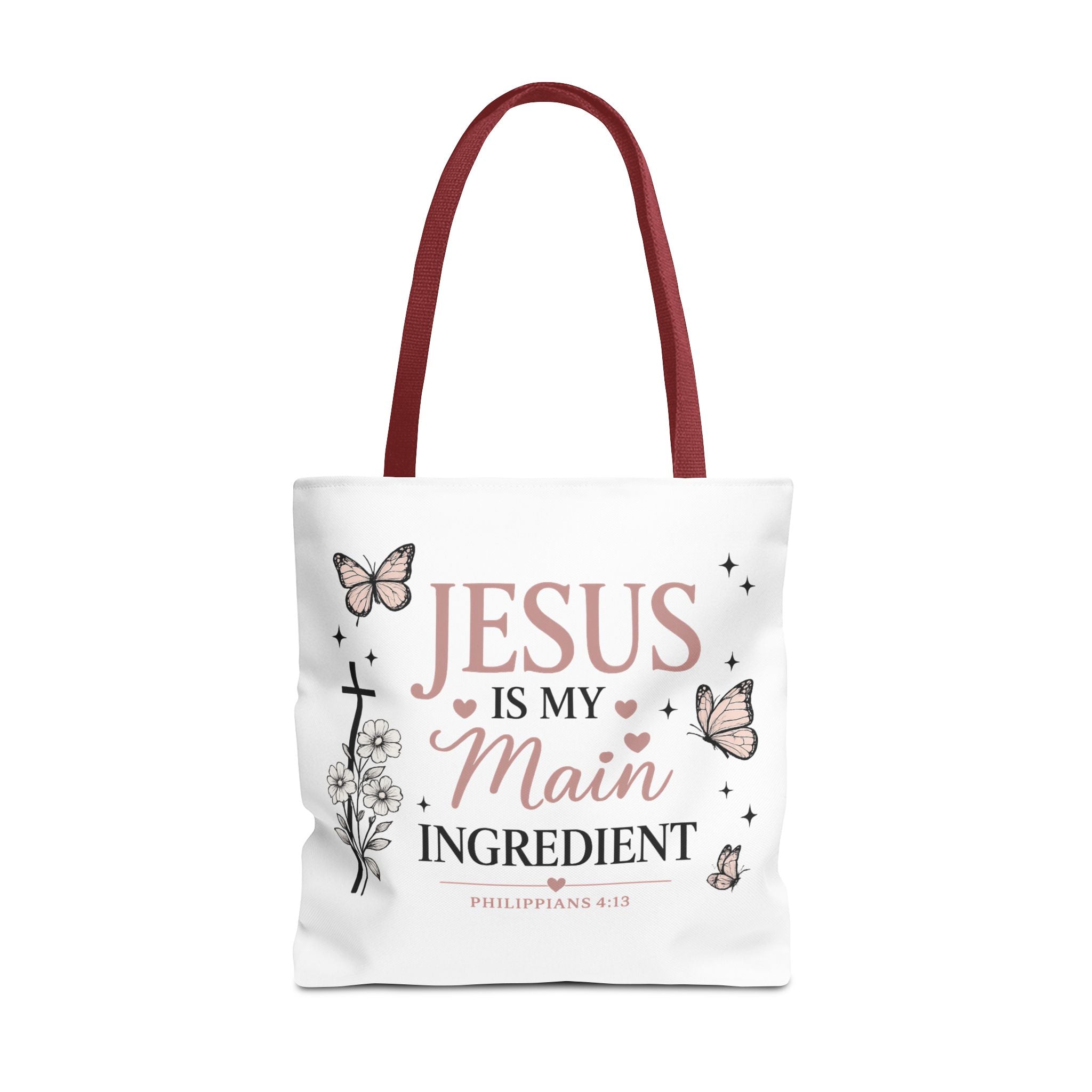 Christian Tote Bag for Women | Jesus Is My Main Ingredient | Faith Based Tote | Bible Study Bag | Church Bag | Philippians 4:13 Gift