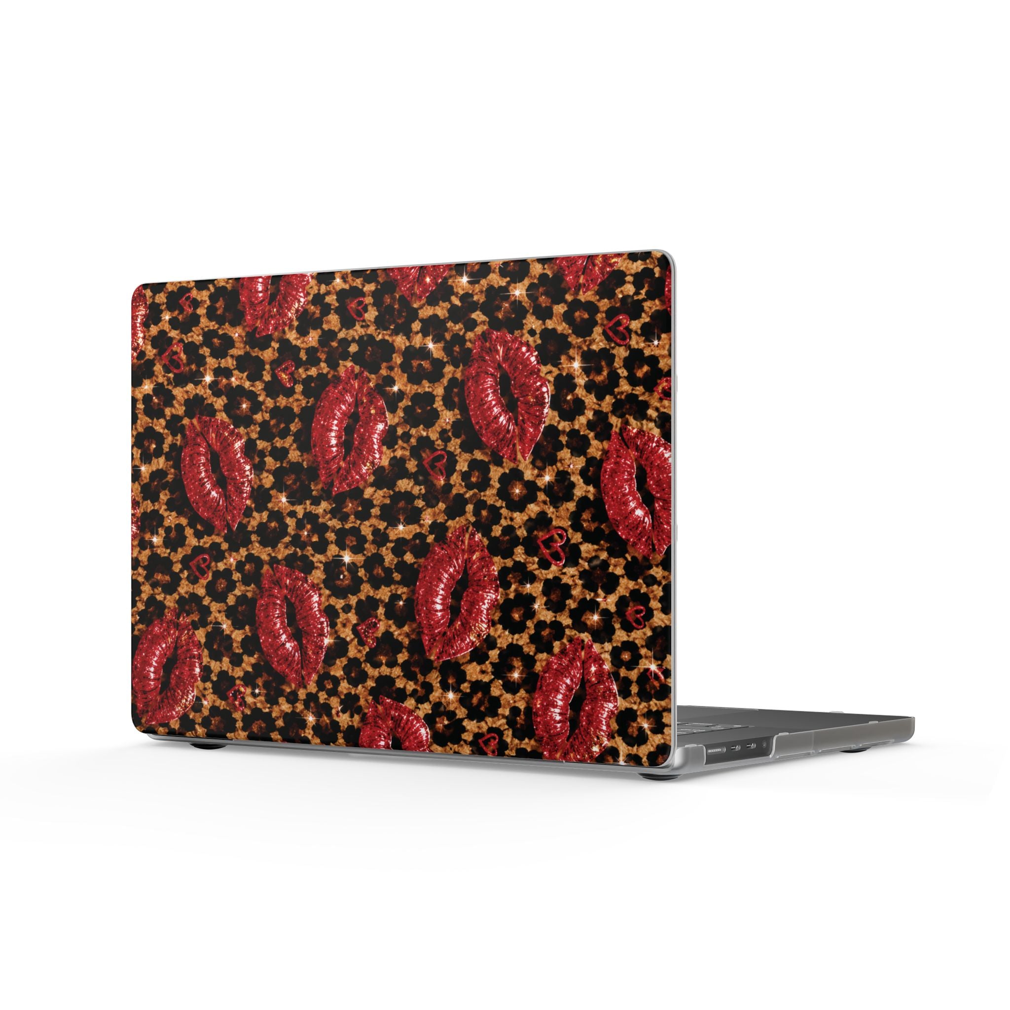 Wild Kisses MacBook Case, Leopard Print Laptop Cover, Red Lip Print MacBook Air Case, MacBook Pro Case, Cute Girly Laptop Accessory