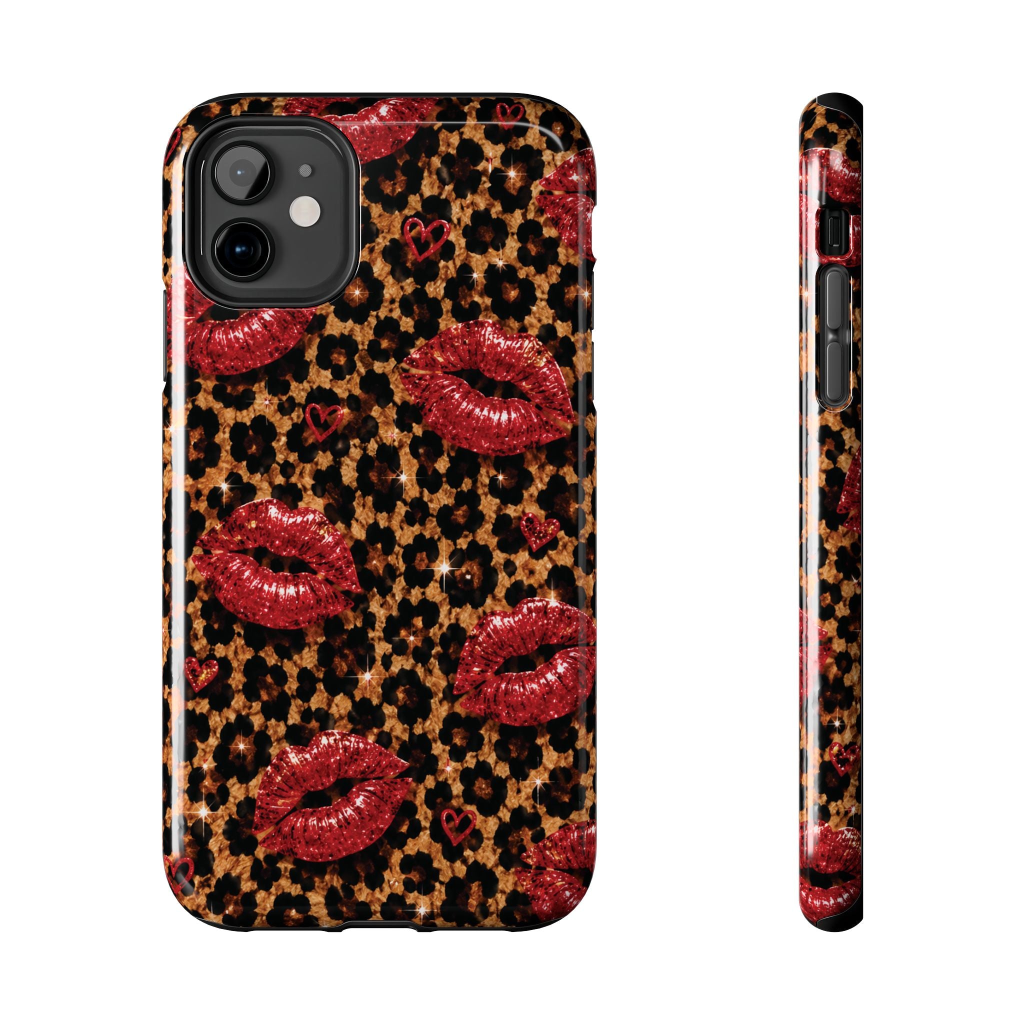 Wild Kisses Leopard Print Phone Case | Red Lip Print iPhone Case | Girly Cheetah Phone Cover | Cute Aesthetic Gift for Women