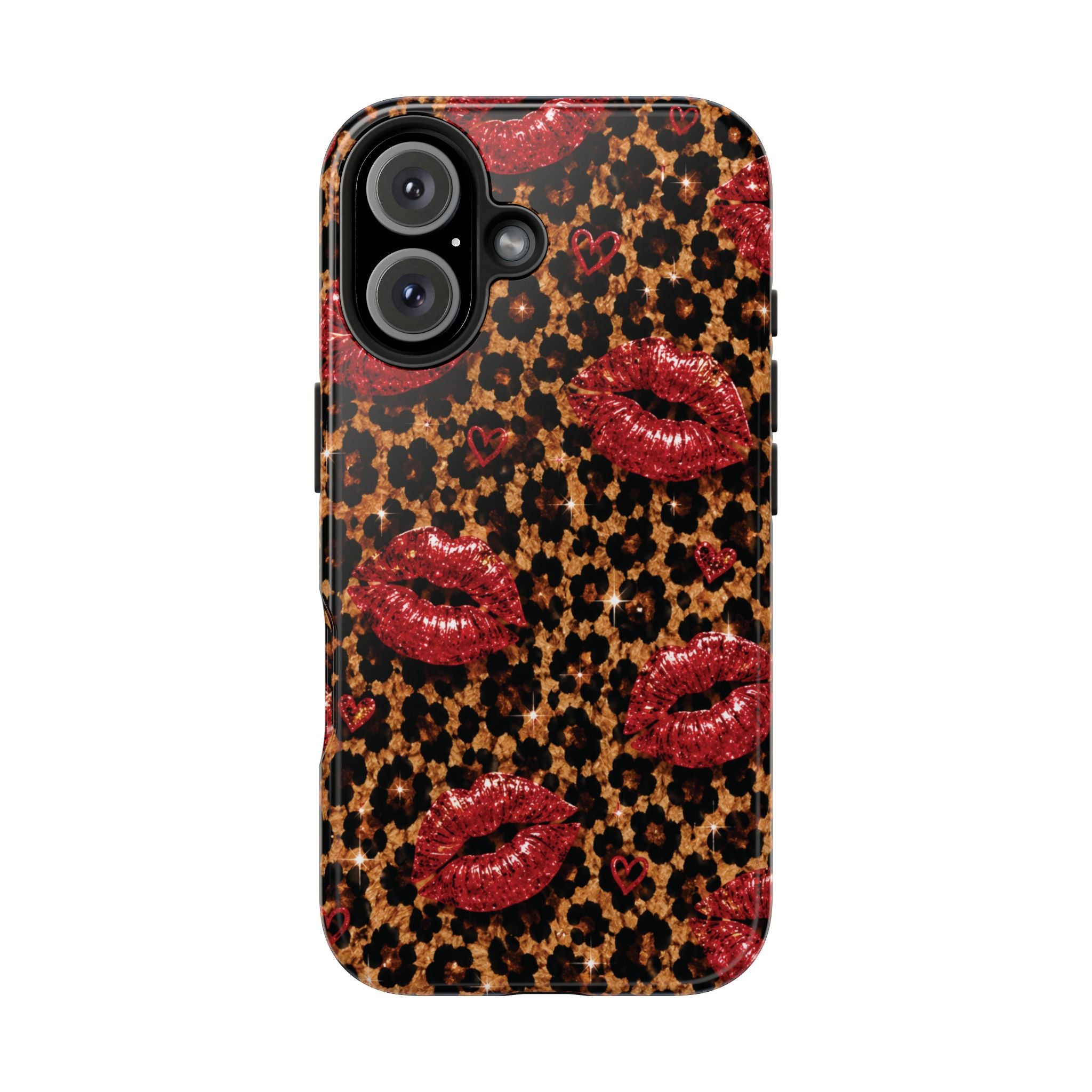 Wild Kisses Leopard Print Phone Case | Red Lip Print iPhone Case | Girly Cheetah Phone Cover | Cute Aesthetic Gift for Women