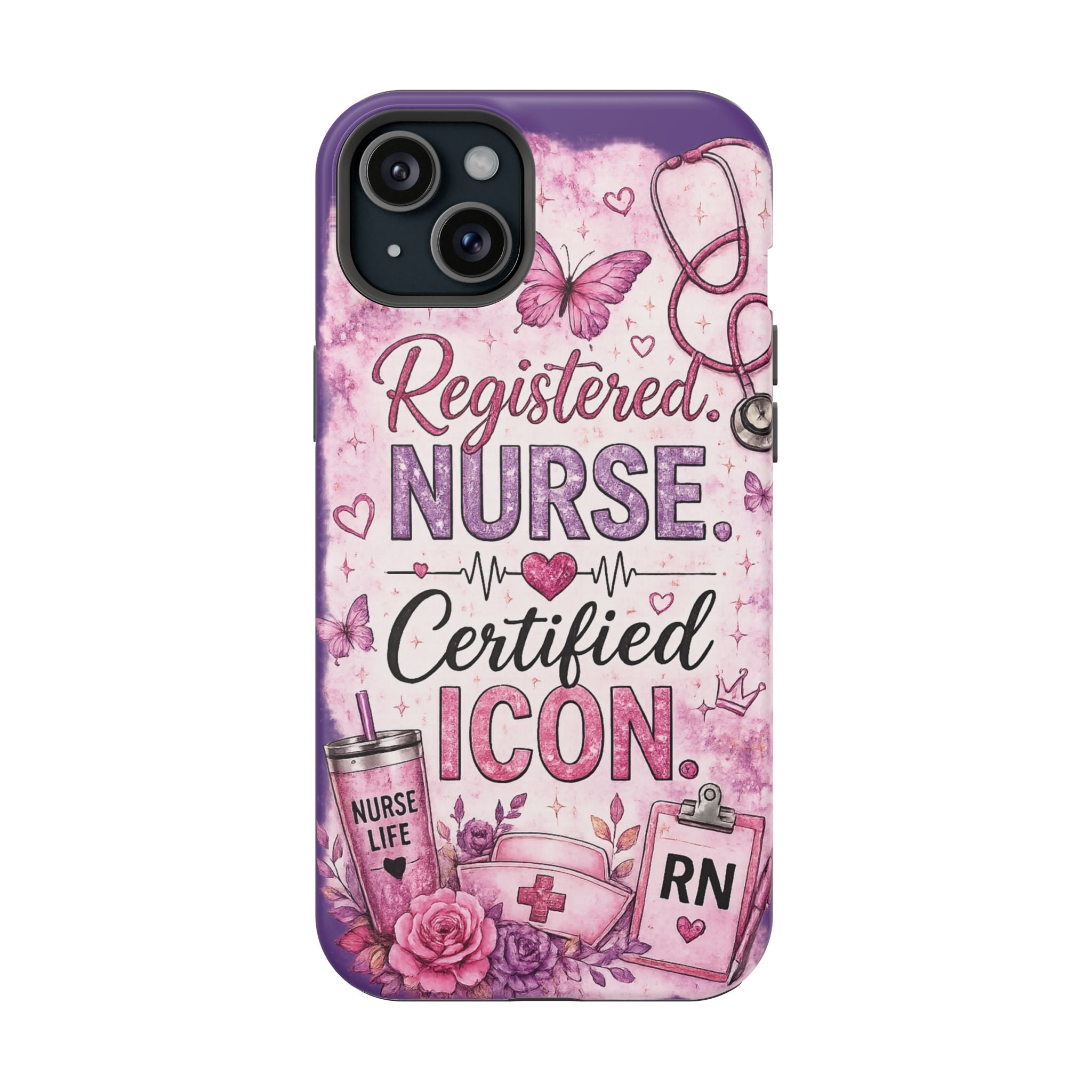 Registered Nurse Certified Icon Phone Case | Cute Nurse iPhone Case | Pink Glitter RN Aesthetic Gift for Nurses