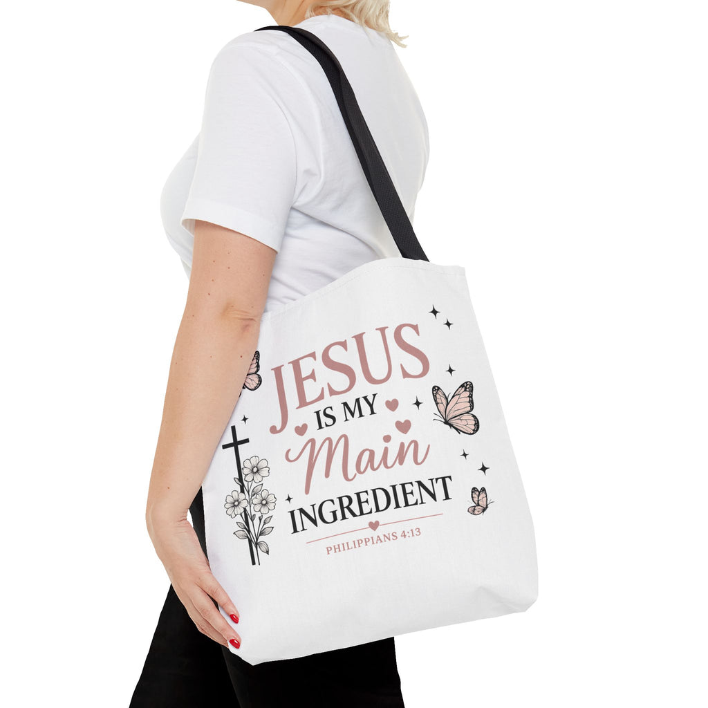 Christian Tote Bag for Women | Jesus Is My Main Ingredient | Faith Based Tote | Bible Study Bag | Church Bag | Philippians 4:13 Gift