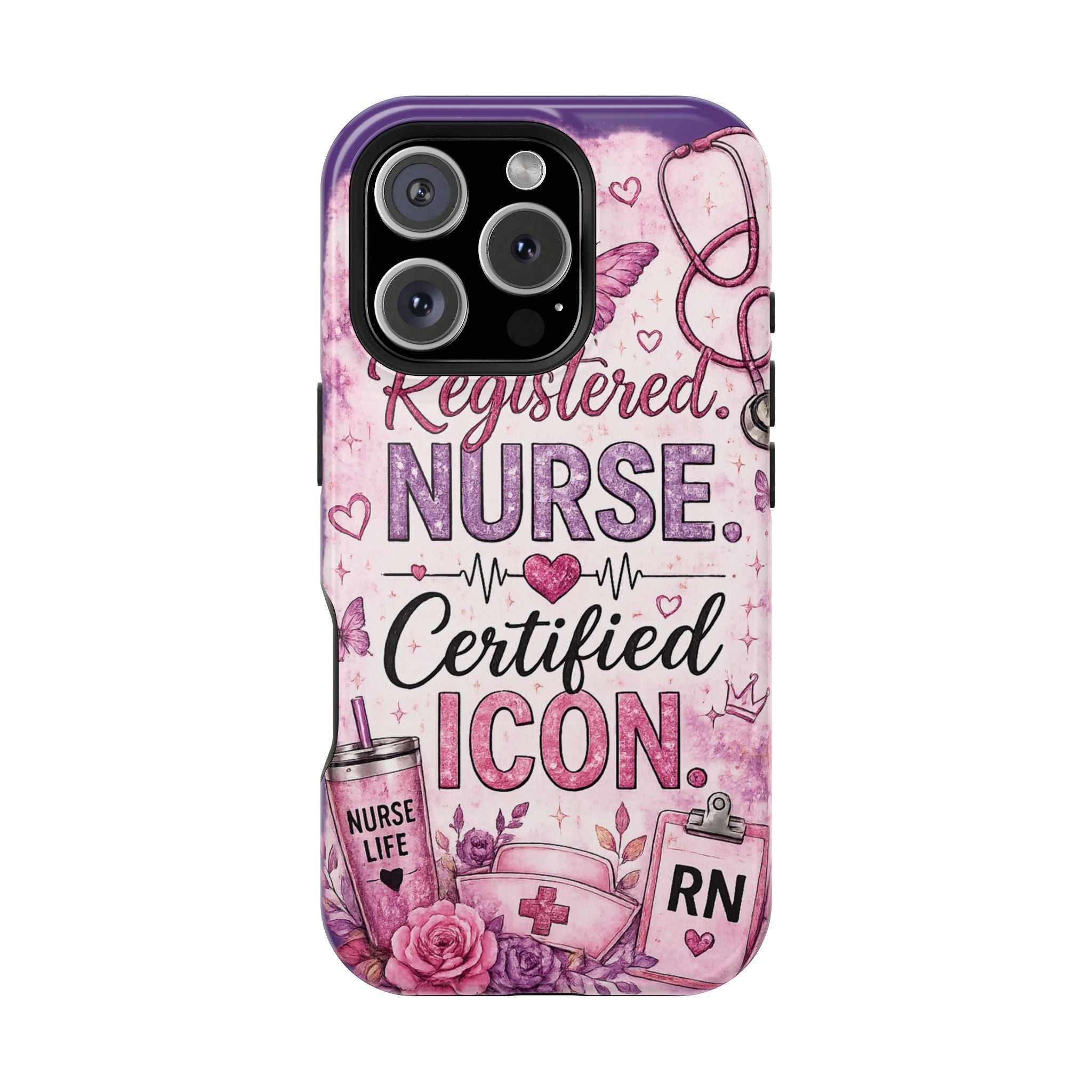 Registered Nurse Certified Icon Phone Case | Cute Nurse iPhone Case | Pink Glitter RN Aesthetic Gift for Nurses