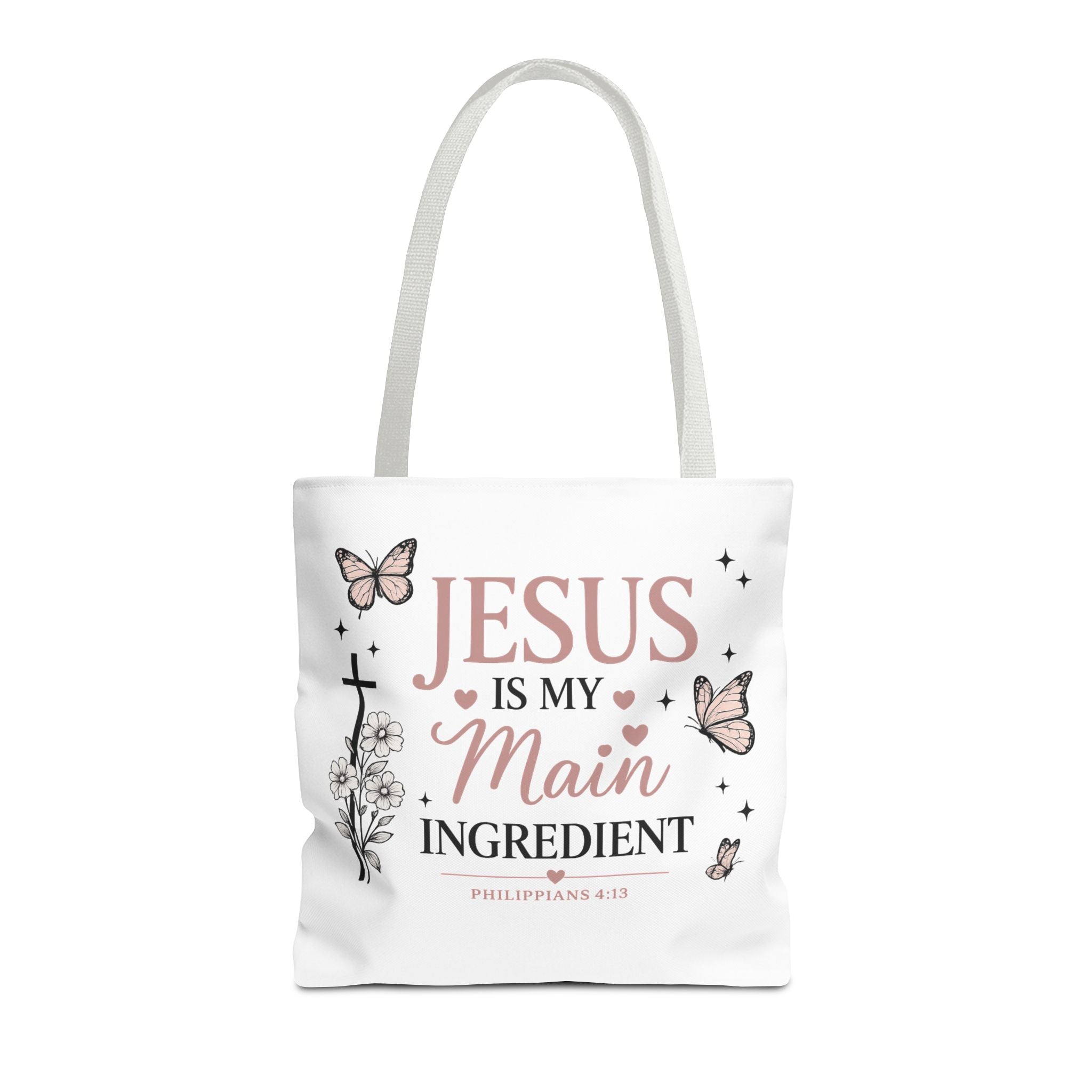 Christian Tote Bag for Women | Jesus Is My Main Ingredient | Faith Based Tote | Bible Study Bag | Church Bag | Philippians 4:13 Gift