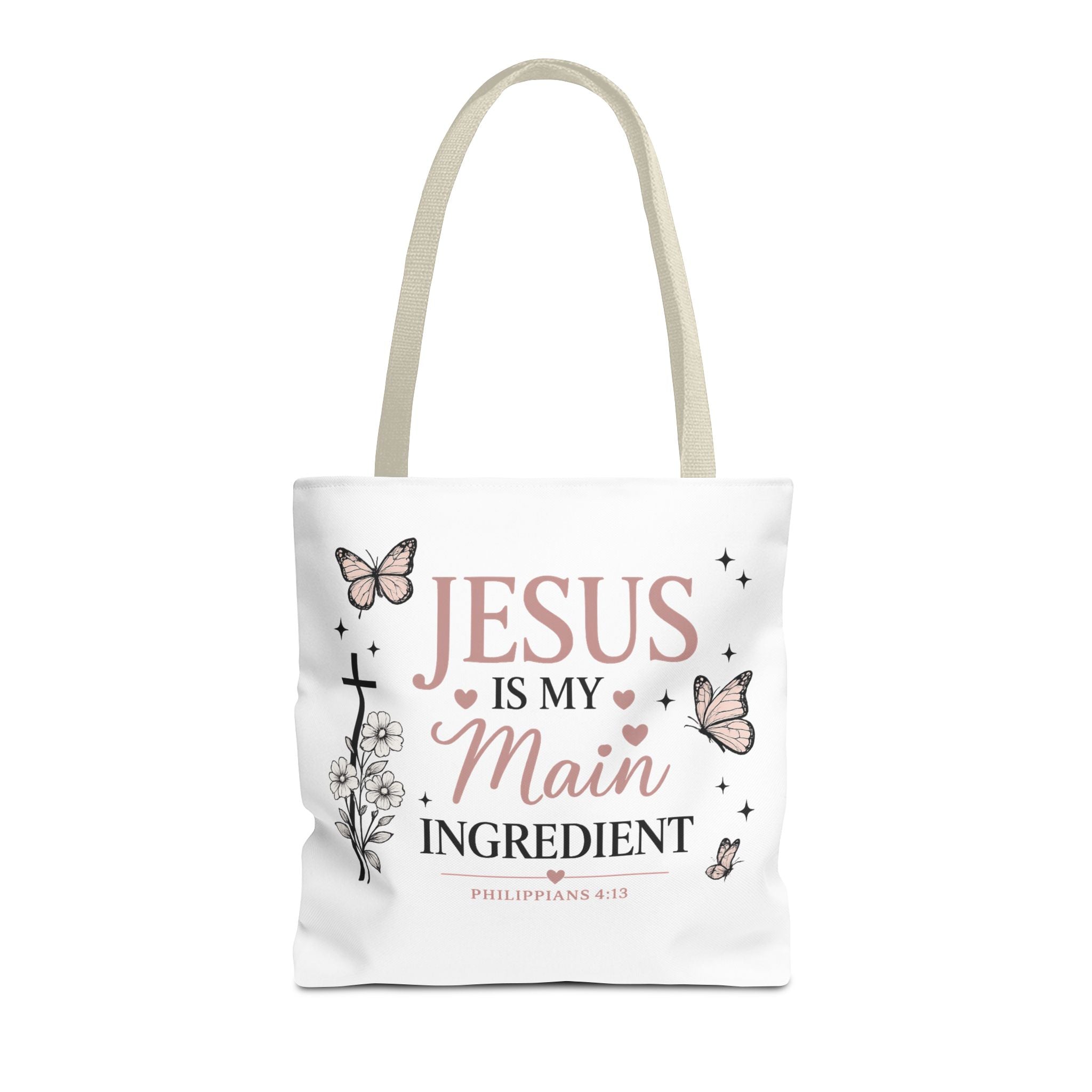 Christian Tote Bag for Women | Jesus Is My Main Ingredient | Faith Based Tote | Bible Study Bag | Church Bag | Philippians 4:13 Gift