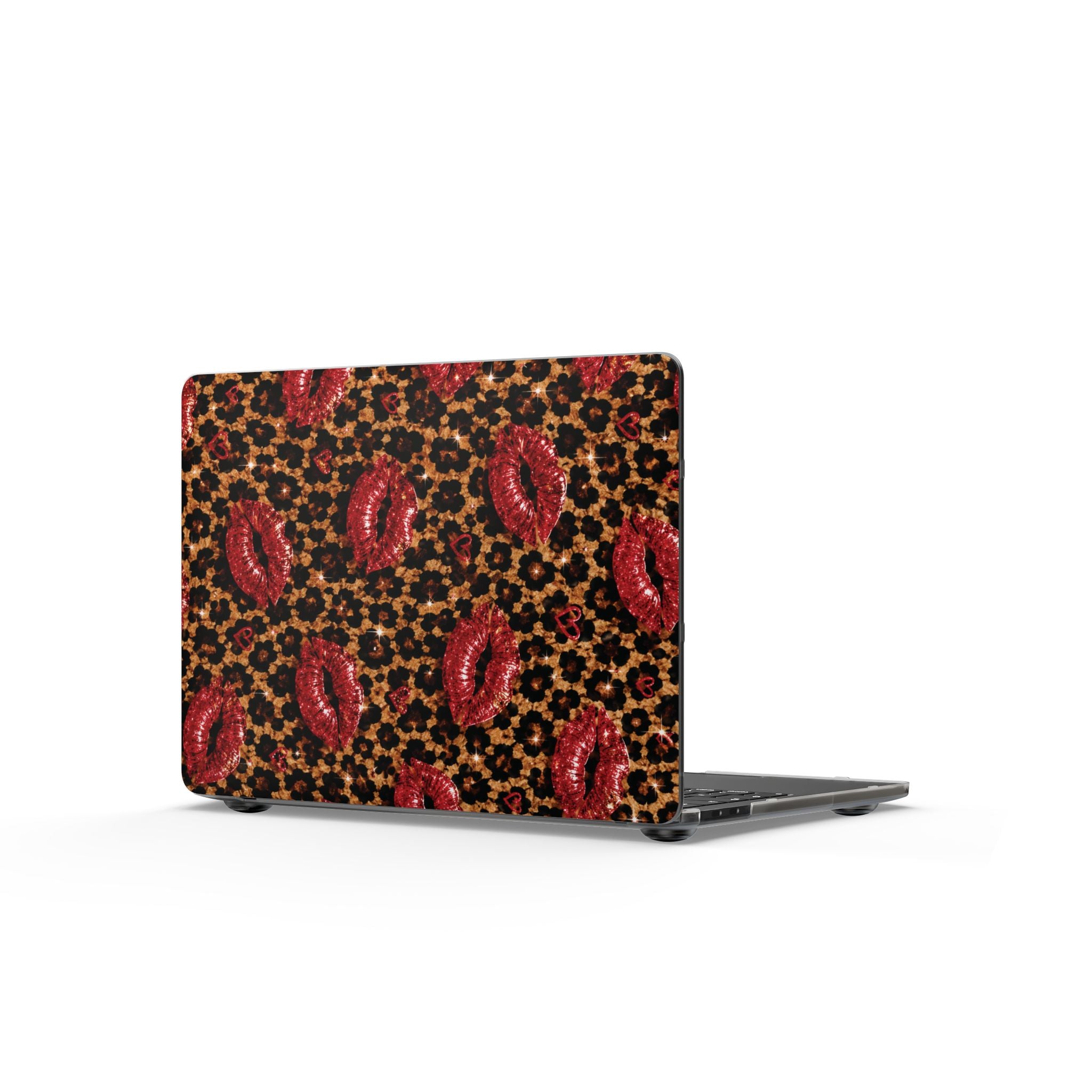 Wild Kisses MacBook Case, Leopard Print Laptop Cover, Red Lip Print MacBook Air Case, MacBook Pro Case, Cute Girly Laptop Accessory