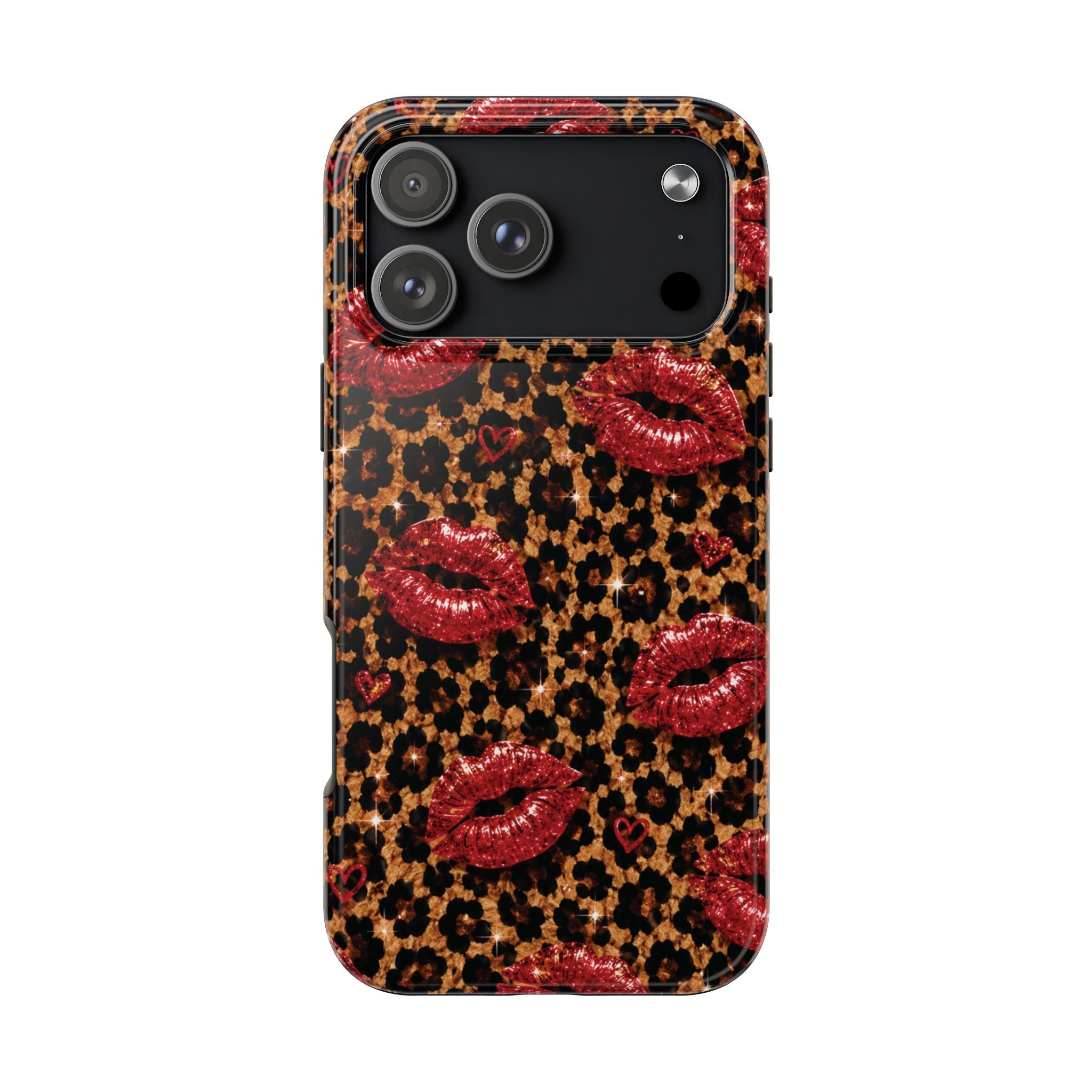 Wild Kisses Leopard Print Phone Case | Red Lip Print iPhone Case | Girly Cheetah Phone Cover | Cute Aesthetic Gift for Women