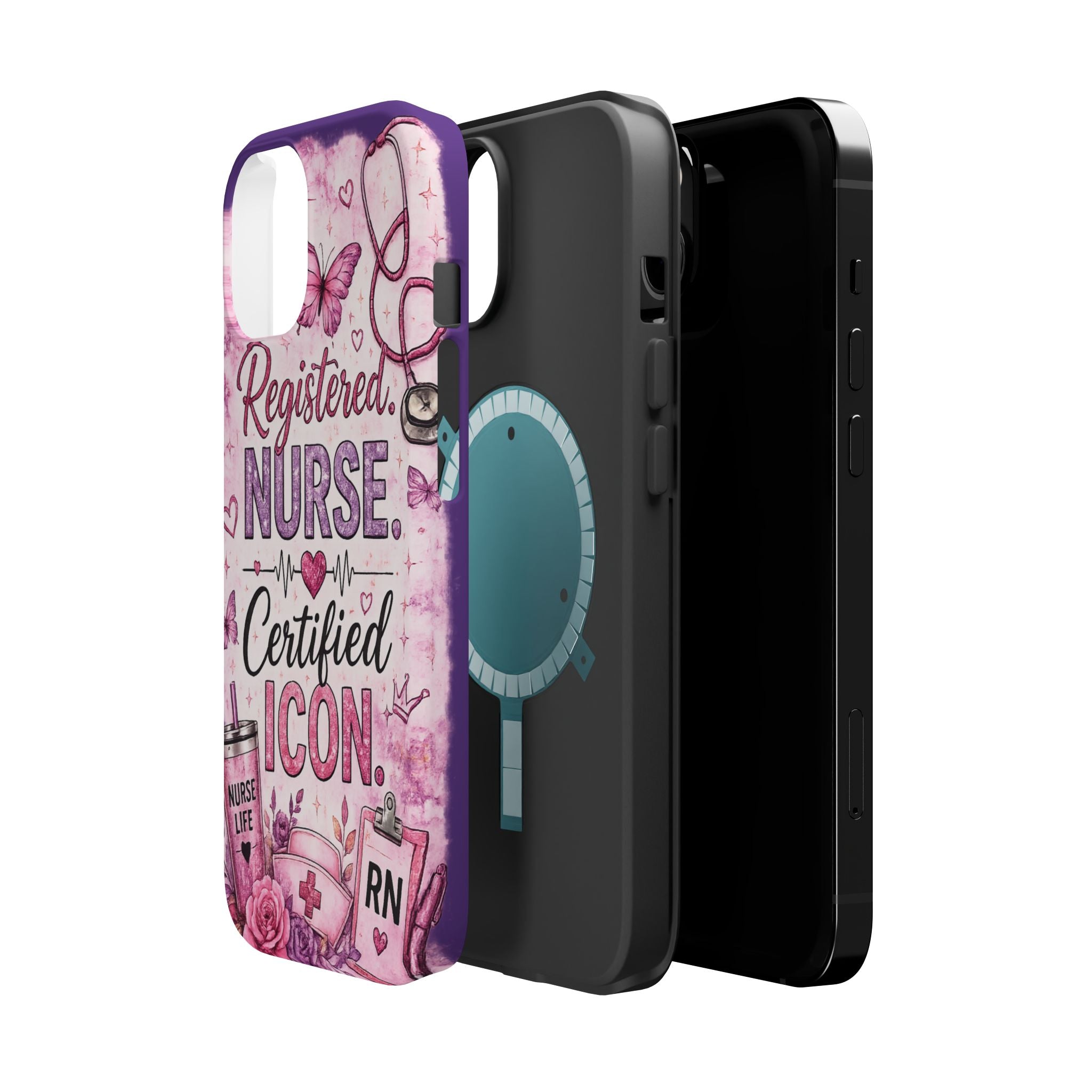 Registered Nurse Certified Icon Phone Case | Cute Nurse iPhone Case | Pink Glitter RN Aesthetic Gift for Nurses