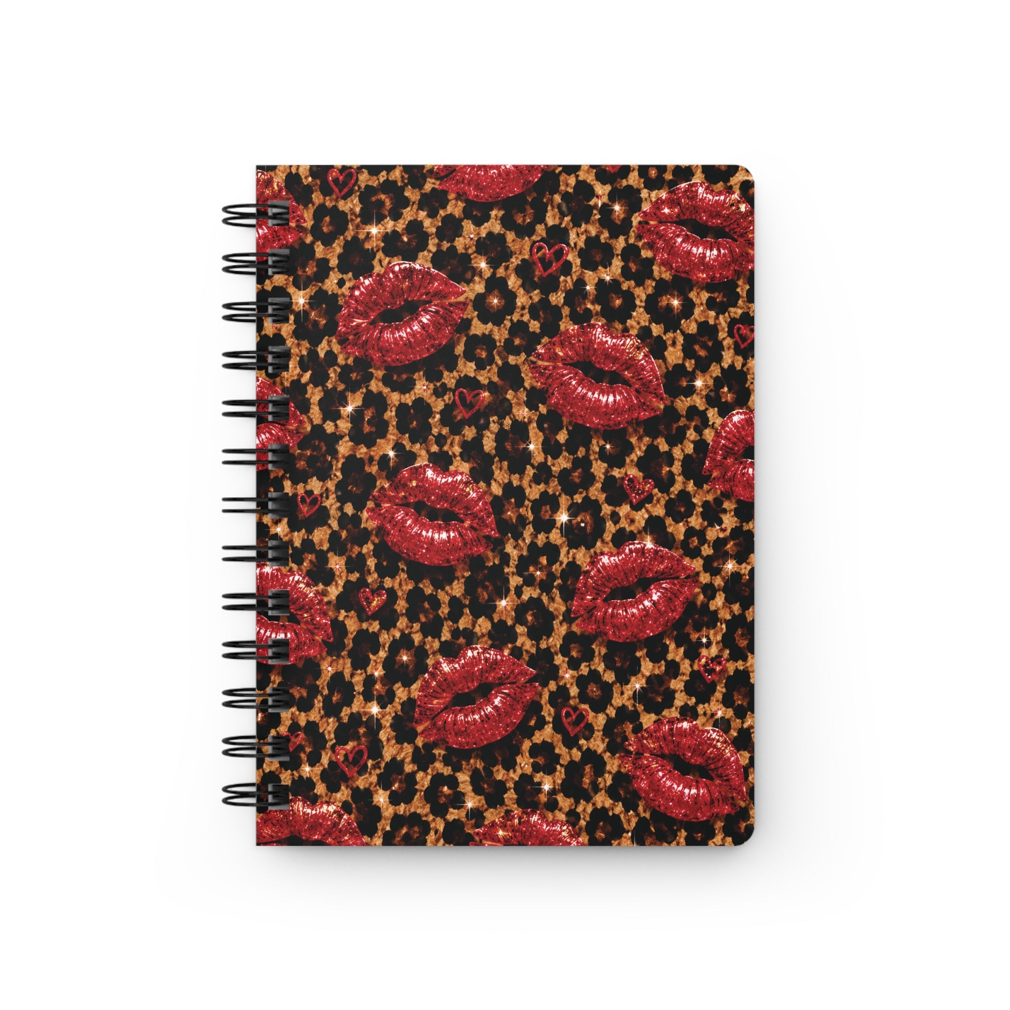 Wild Kisses Spiral Journal | Leopard Print Notebook | Red Lips Journal | Cute Aesthetic Writing Notebook | Gift for Women & Teen Girls