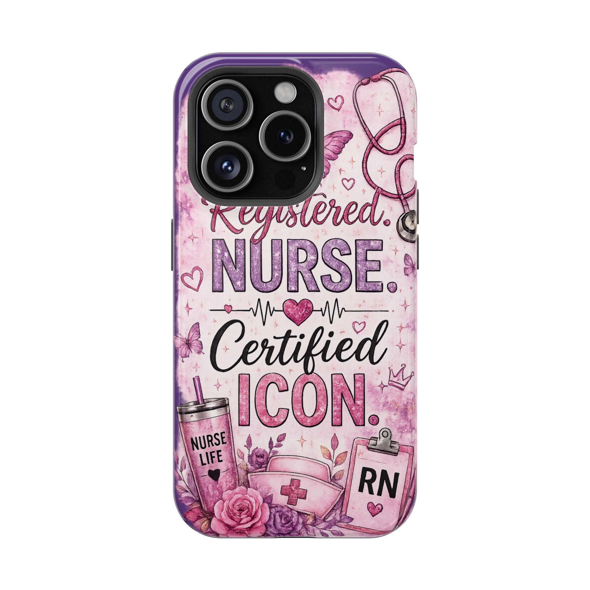 Registered Nurse Certified Icon Phone Case | Cute Nurse iPhone Case | Pink Glitter RN Aesthetic Gift for Nurses
