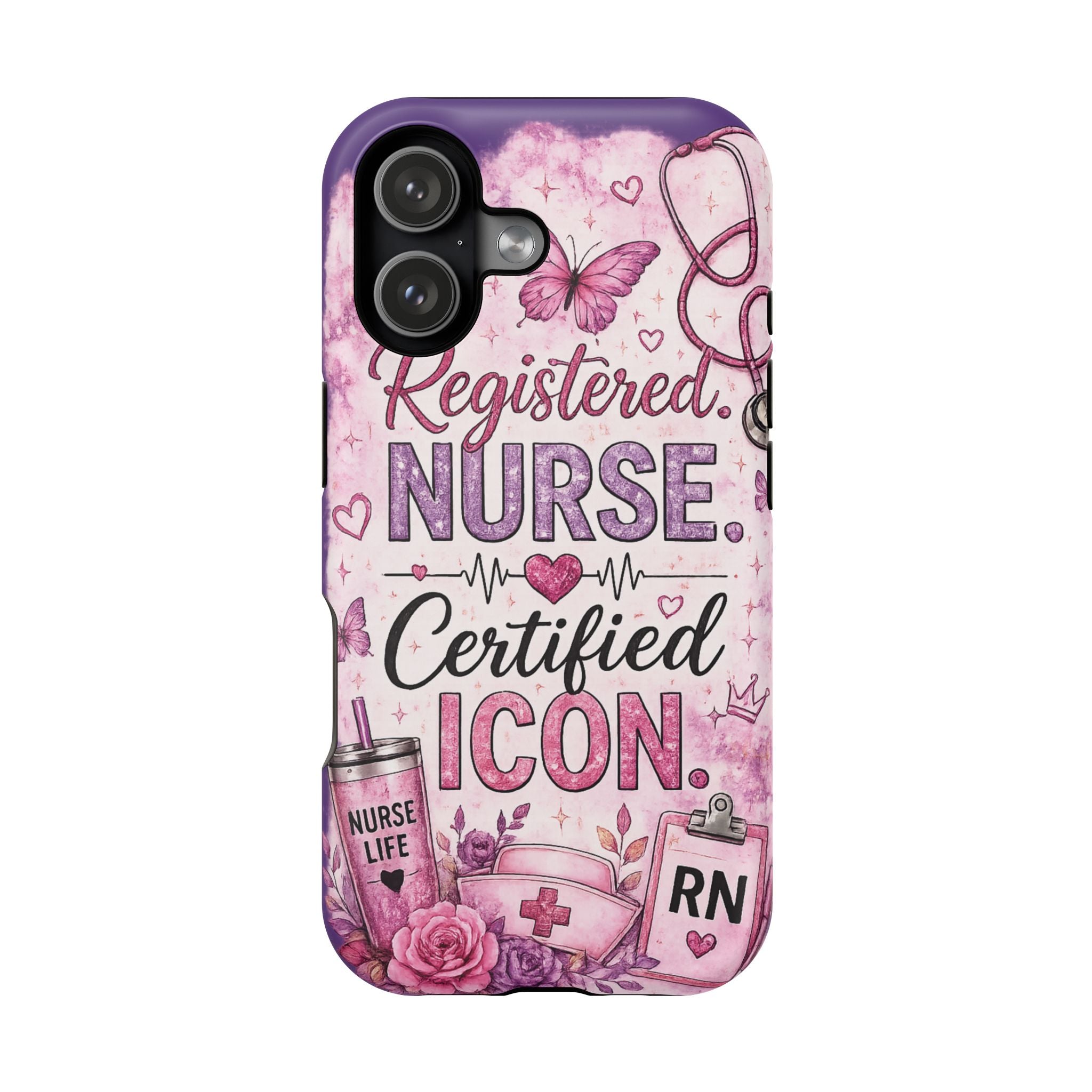 Registered Nurse Certified Icon Phone Case | Cute Nurse iPhone Case | Pink Glitter RN Aesthetic Gift for Nurses