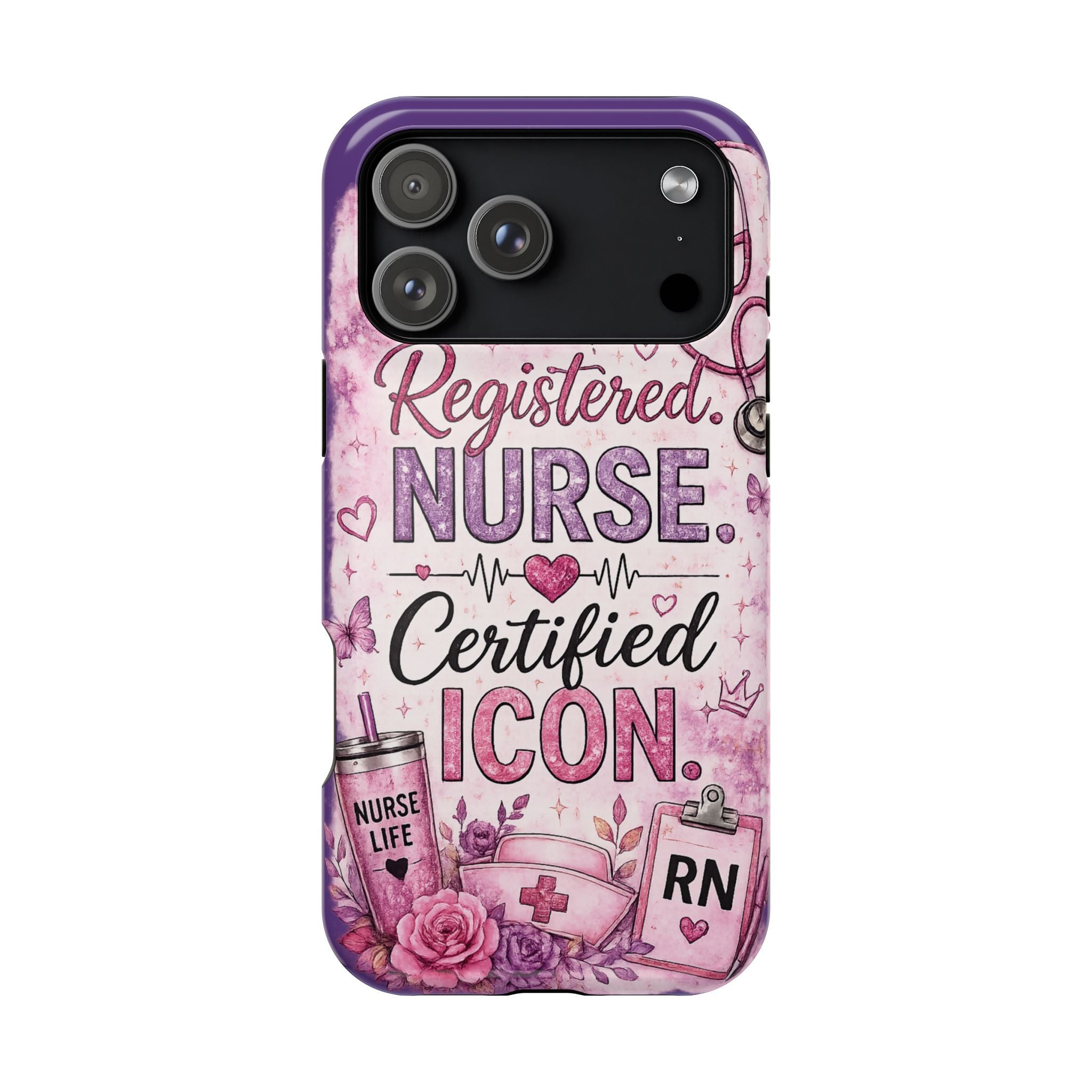 Registered Nurse Certified Icon Phone Case | Cute Nurse iPhone Case | Pink Glitter RN Aesthetic Gift for Nurses