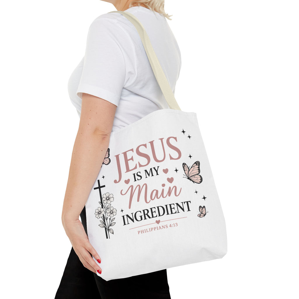 Christian Tote Bag for Women | Jesus Is My Main Ingredient | Faith Based Tote | Bible Study Bag | Church Bag | Philippians 4:13 Gift