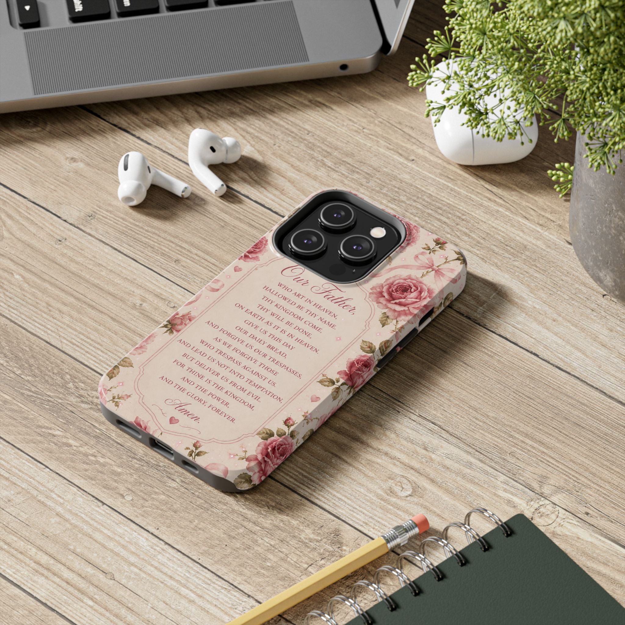Our Father Prayer Phone Case | Floral Rosary Scripture iPhone Case
