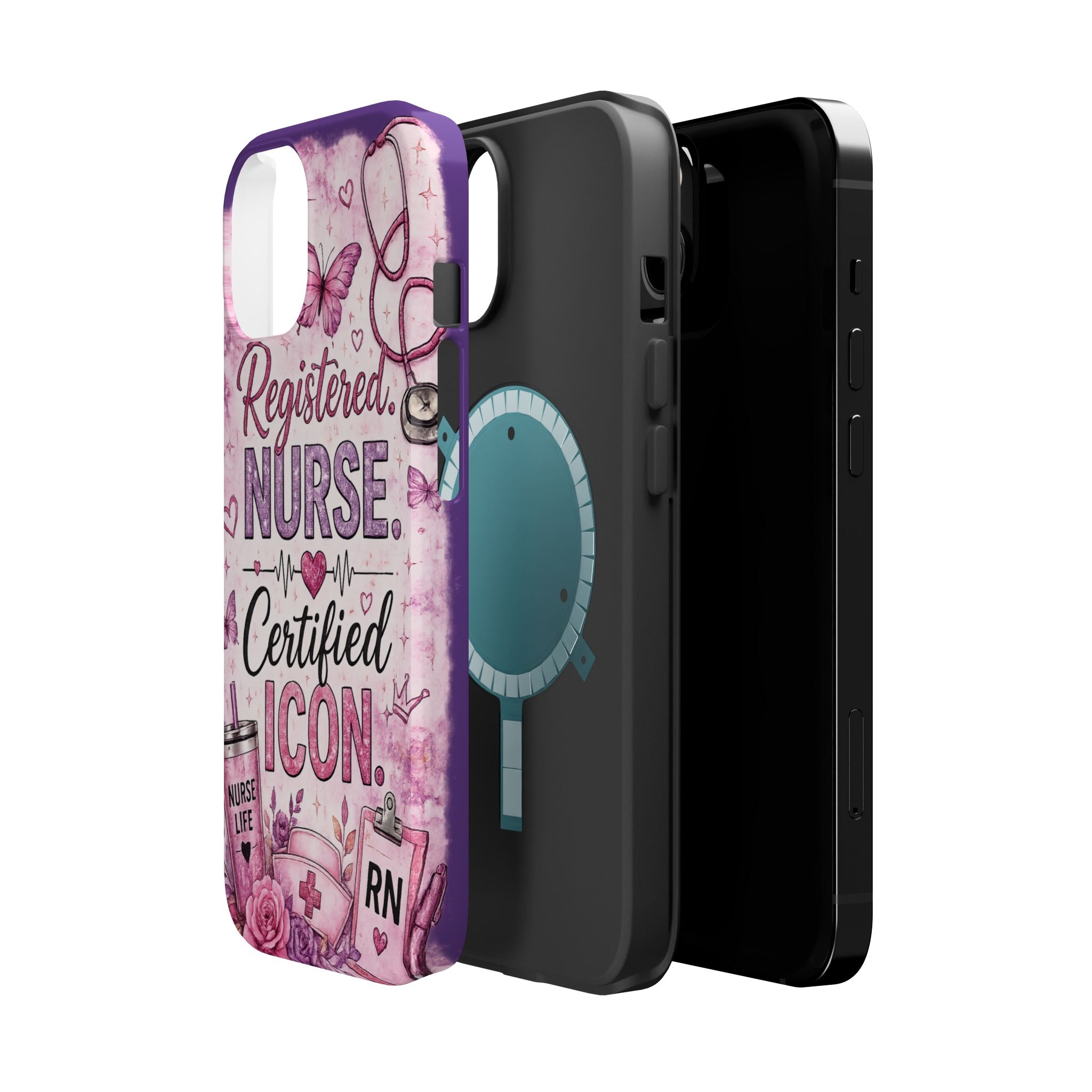 Registered Nurse Certified Icon Phone Case | Cute Nurse iPhone Case | Pink Glitter RN Aesthetic Gift for Nurses