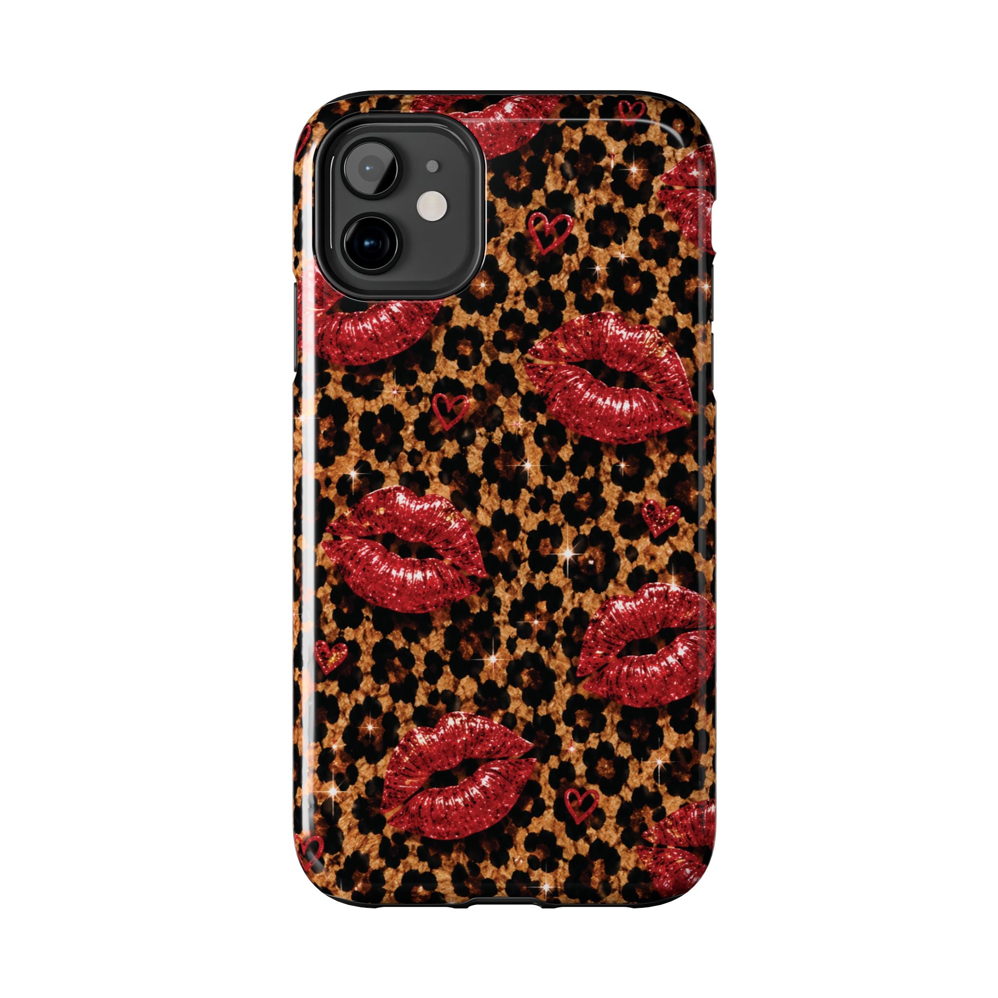 Wild Kisses Leopard Print Phone Case | Red Lip Print iPhone Case | Girly Cheetah Phone Cover | Cute Aesthetic Gift for Women