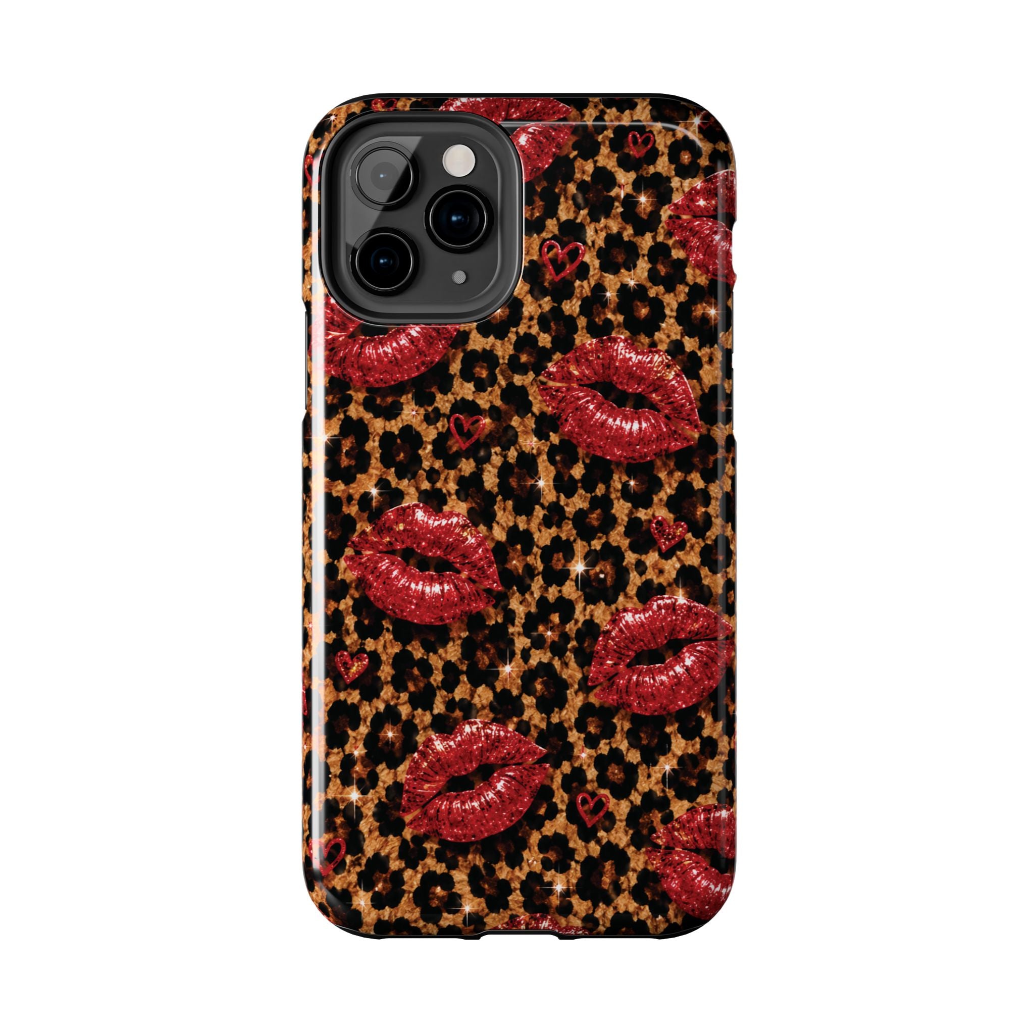 Wild Kisses Leopard Print Phone Case | Red Lip Print iPhone Case | Girly Cheetah Phone Cover | Cute Aesthetic Gift for Women