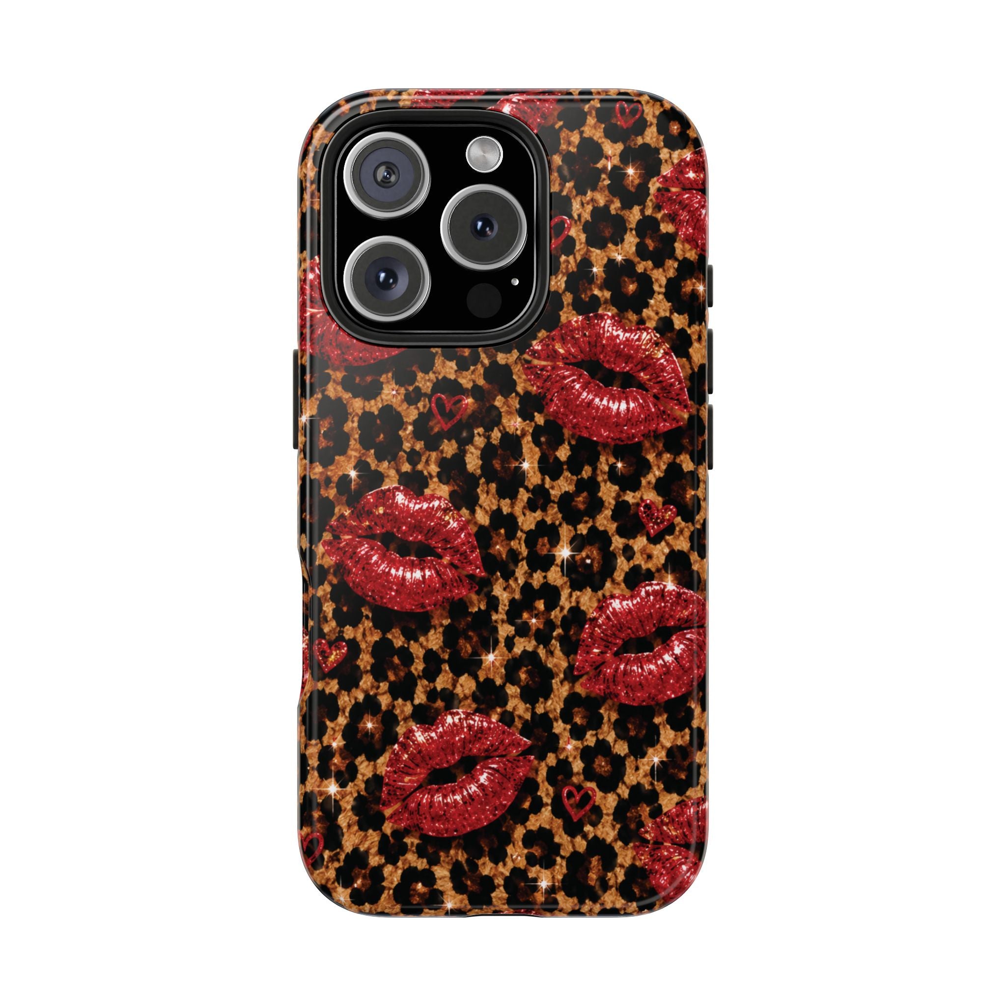 Wild Kisses Leopard Print Phone Case | Red Lip Print iPhone Case | Girly Cheetah Phone Cover | Cute Aesthetic Gift for Women